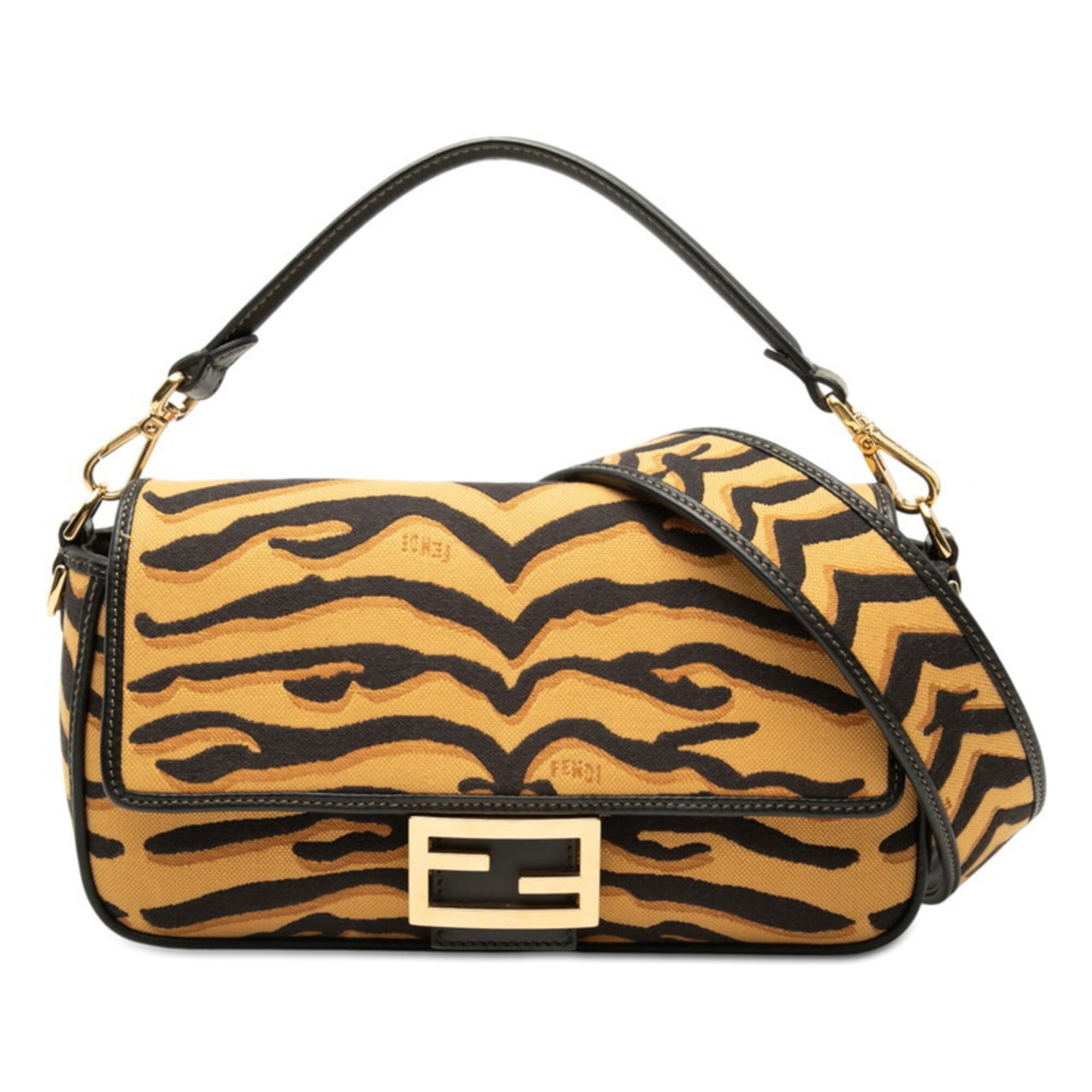 Fendi Black Yellow Canvas Leather Handbag Shoulder Bag (Pre-Owned)
