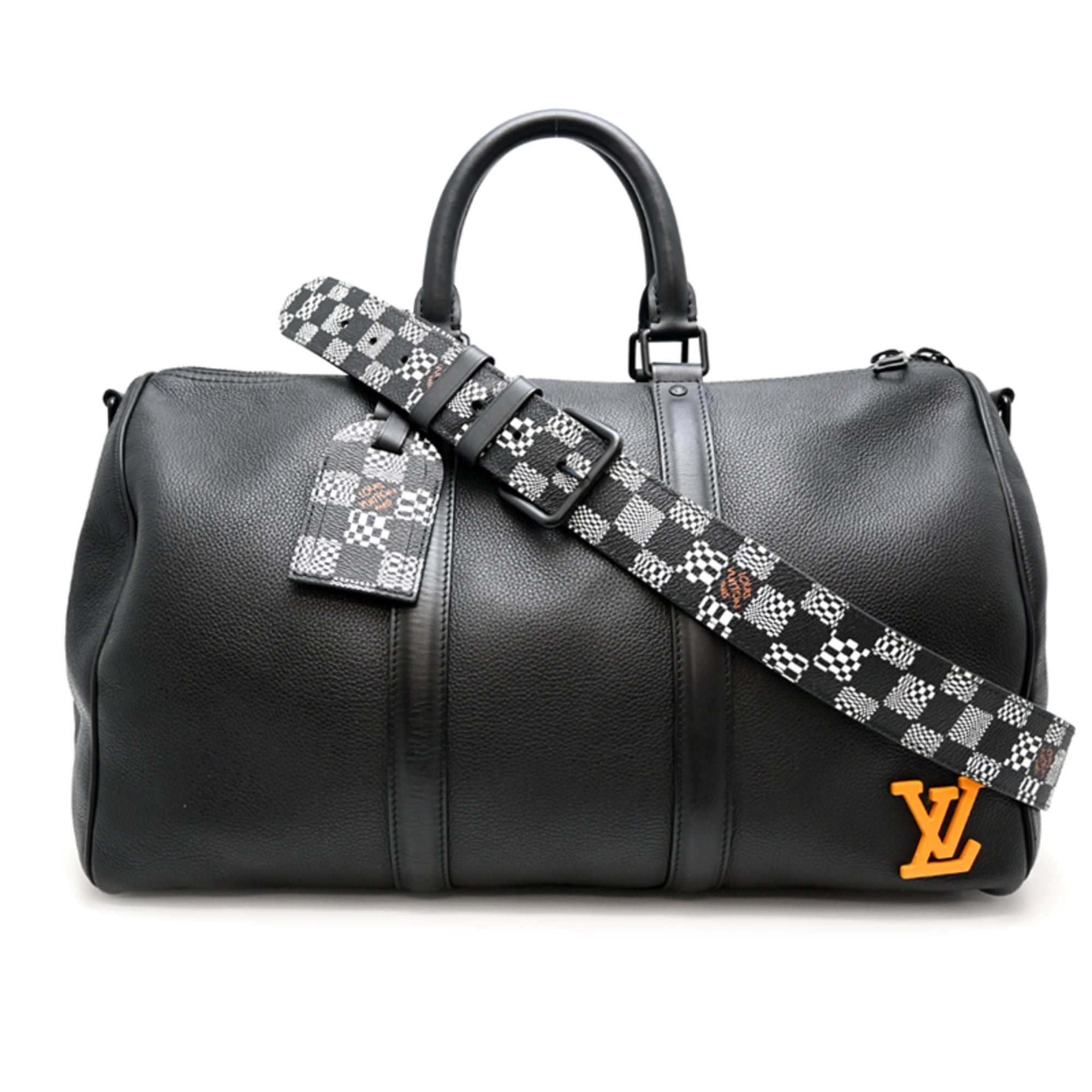 Louis Vuitton Black Noir Leather Damier Canvas Boston Bag (Pre-Owned)