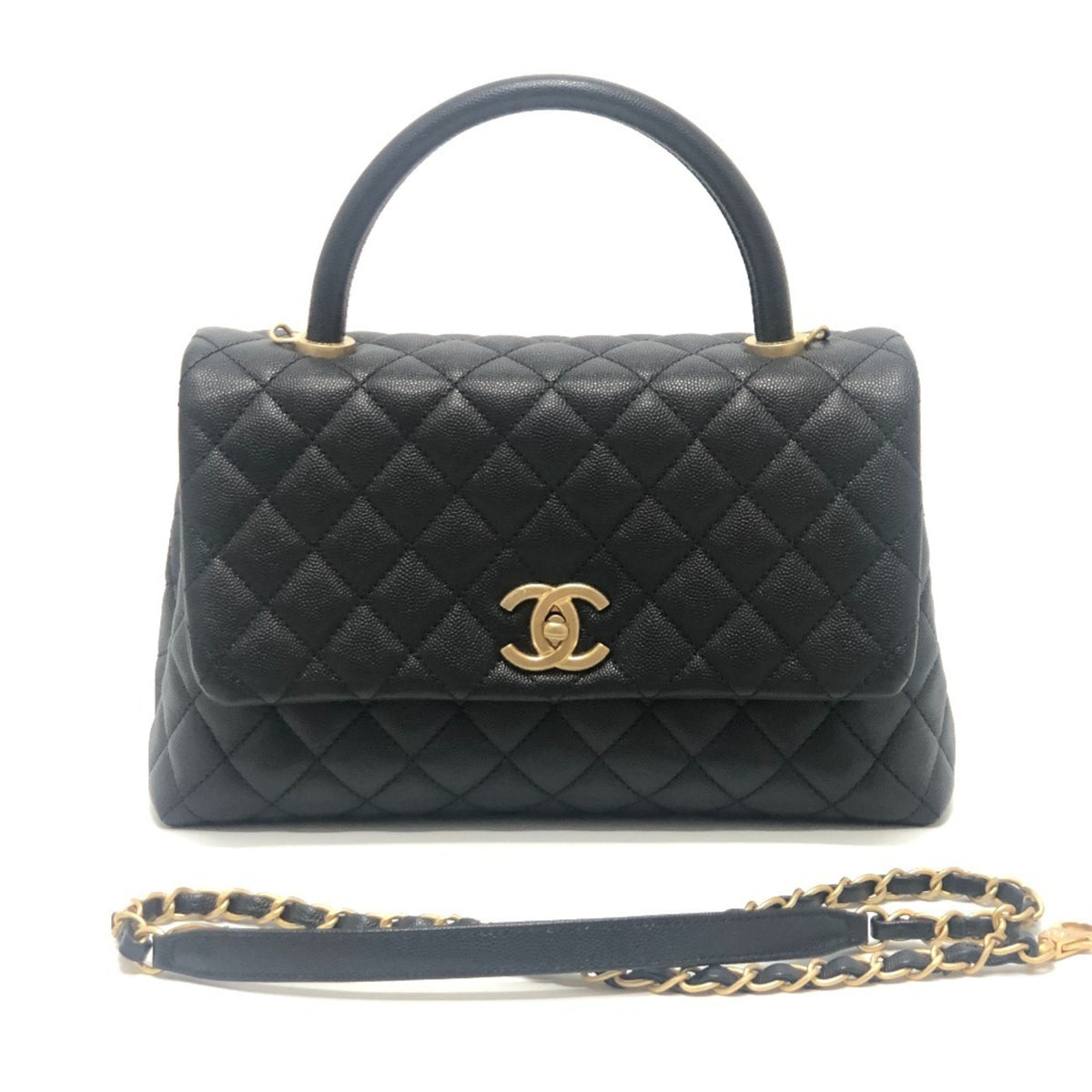 Chanel Matelasse Black Grained Calfskin Handbag Shoulder Bag (Pre-Owned)