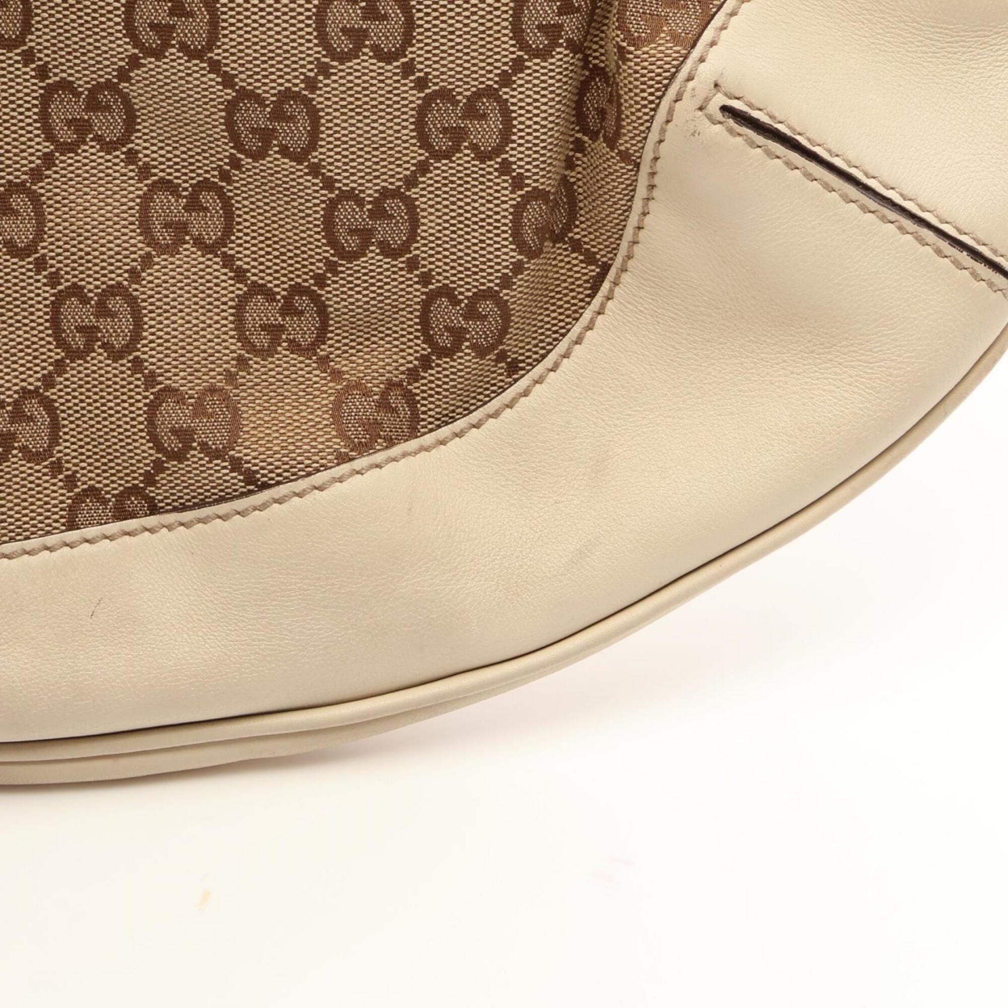 Gucci Beige Ivory Canvas Leather Handbag (Pre-Owned)