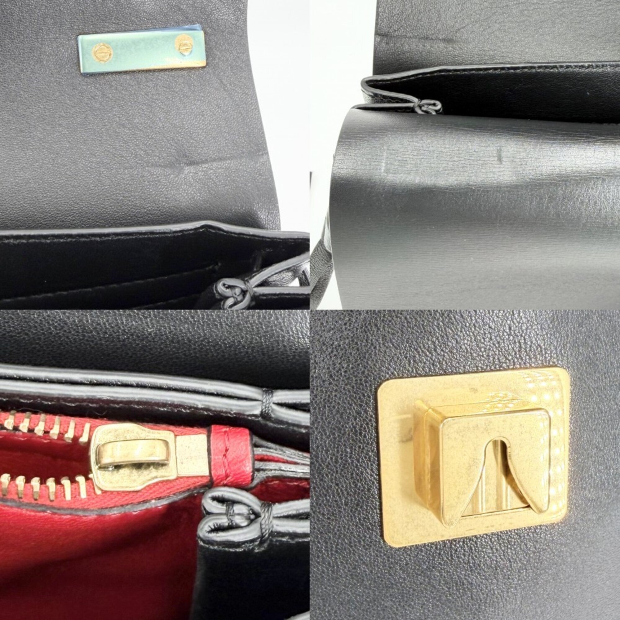 Valentino Garavani Black Red Color Leather Shoulder Bag (Pre-Owned)