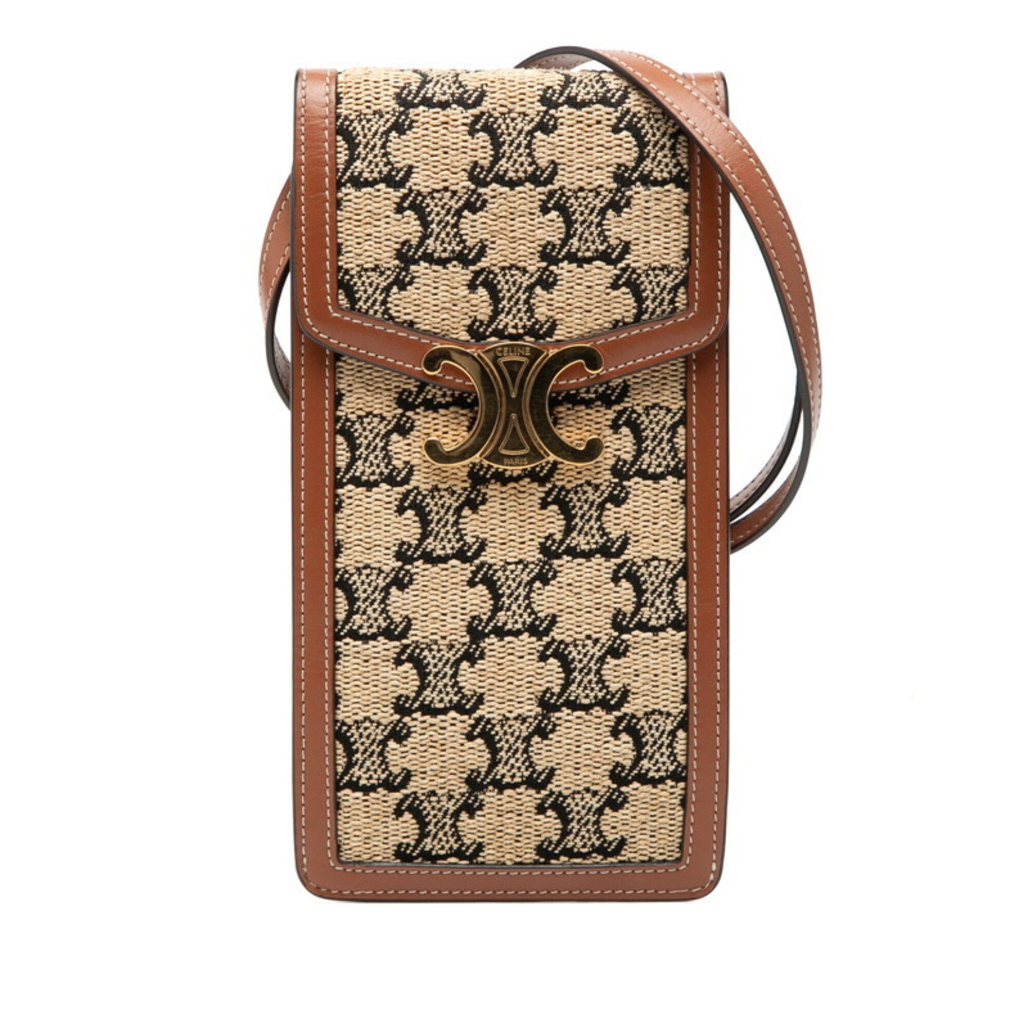 Celine Beige Brown Canvas Leather Shoulder Bag (Pre-Owned)