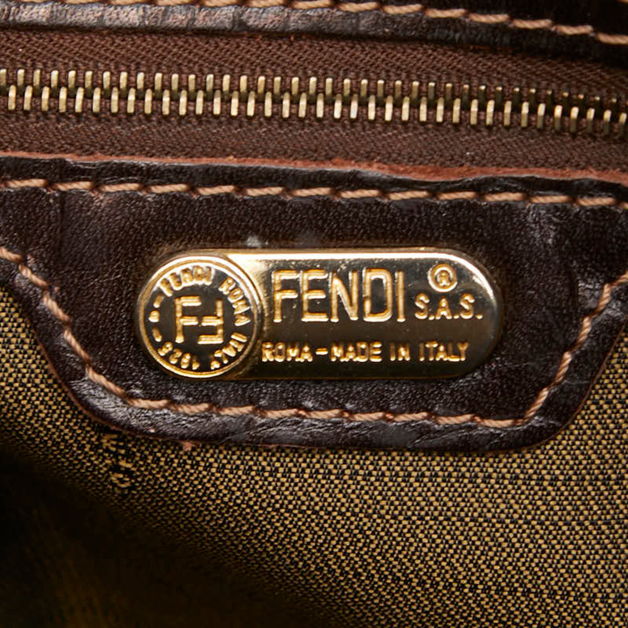 Fendi Beige Black Canvas Handbag (Pre-Owned)