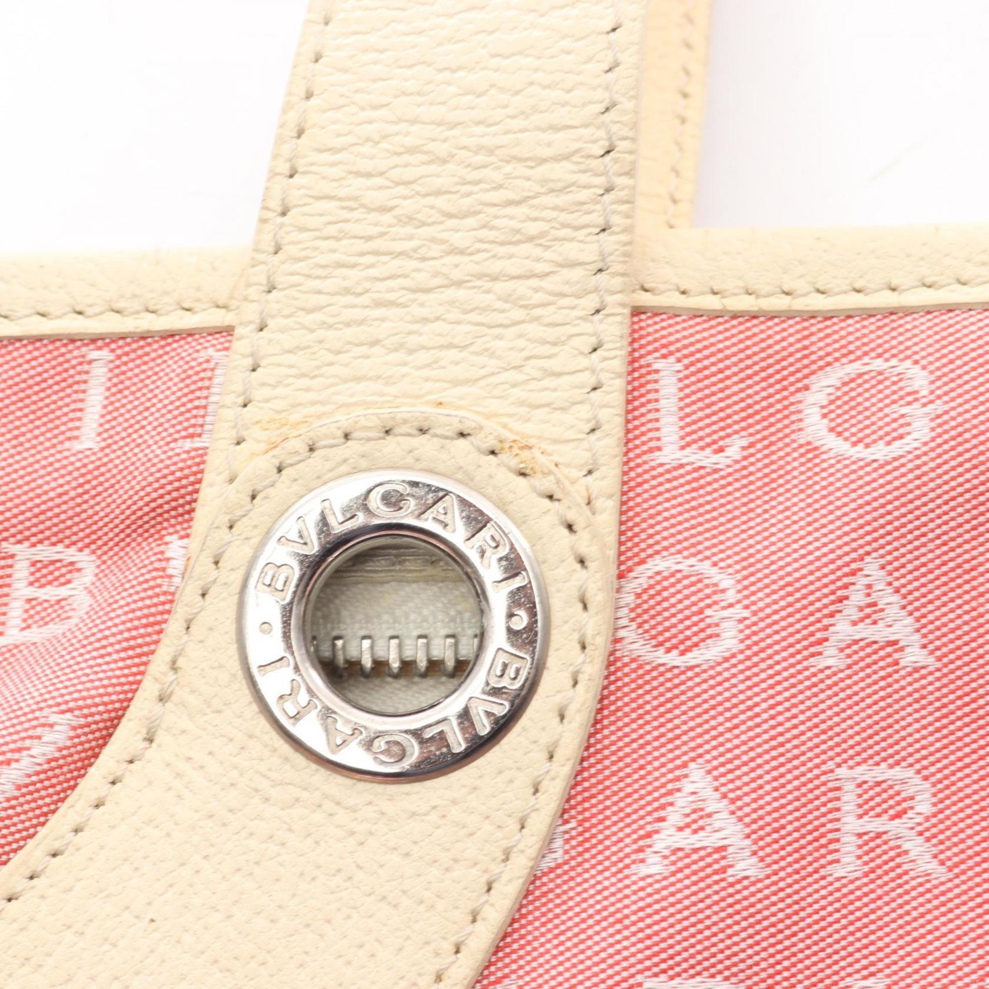 Bvlgari Ivory Pink Canvas Leather Handbag Tote Bag (Pre-Owned)