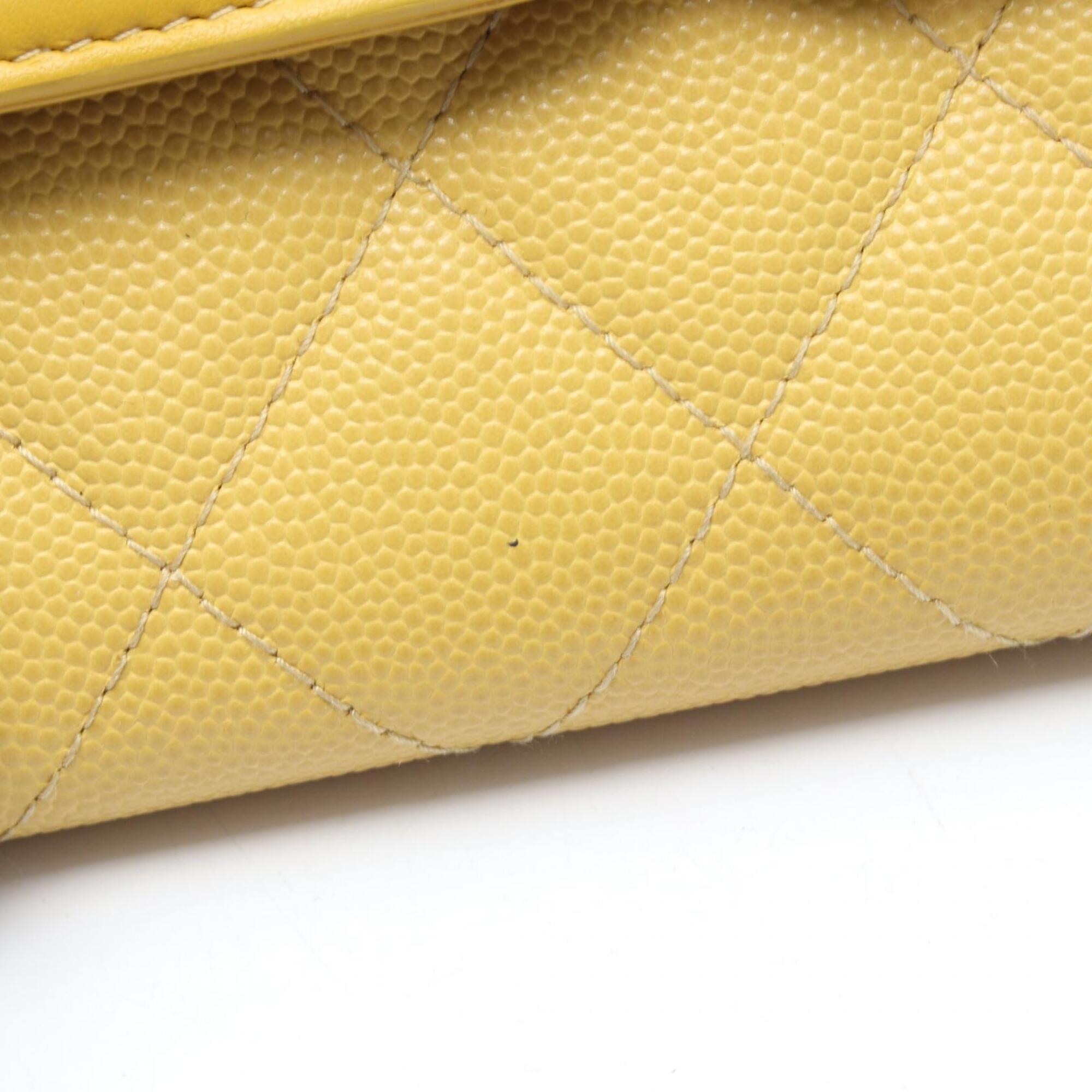 Chanel Yellow Grained Calfskin Leather Long Wallet (Bi-Fold) (Pre-Owned)