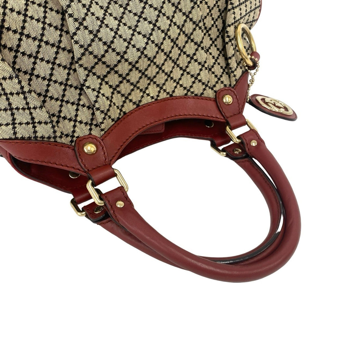 Gucci Beige Red Color Canvas Leather Handbag Tote Bag (Pre-Owned)