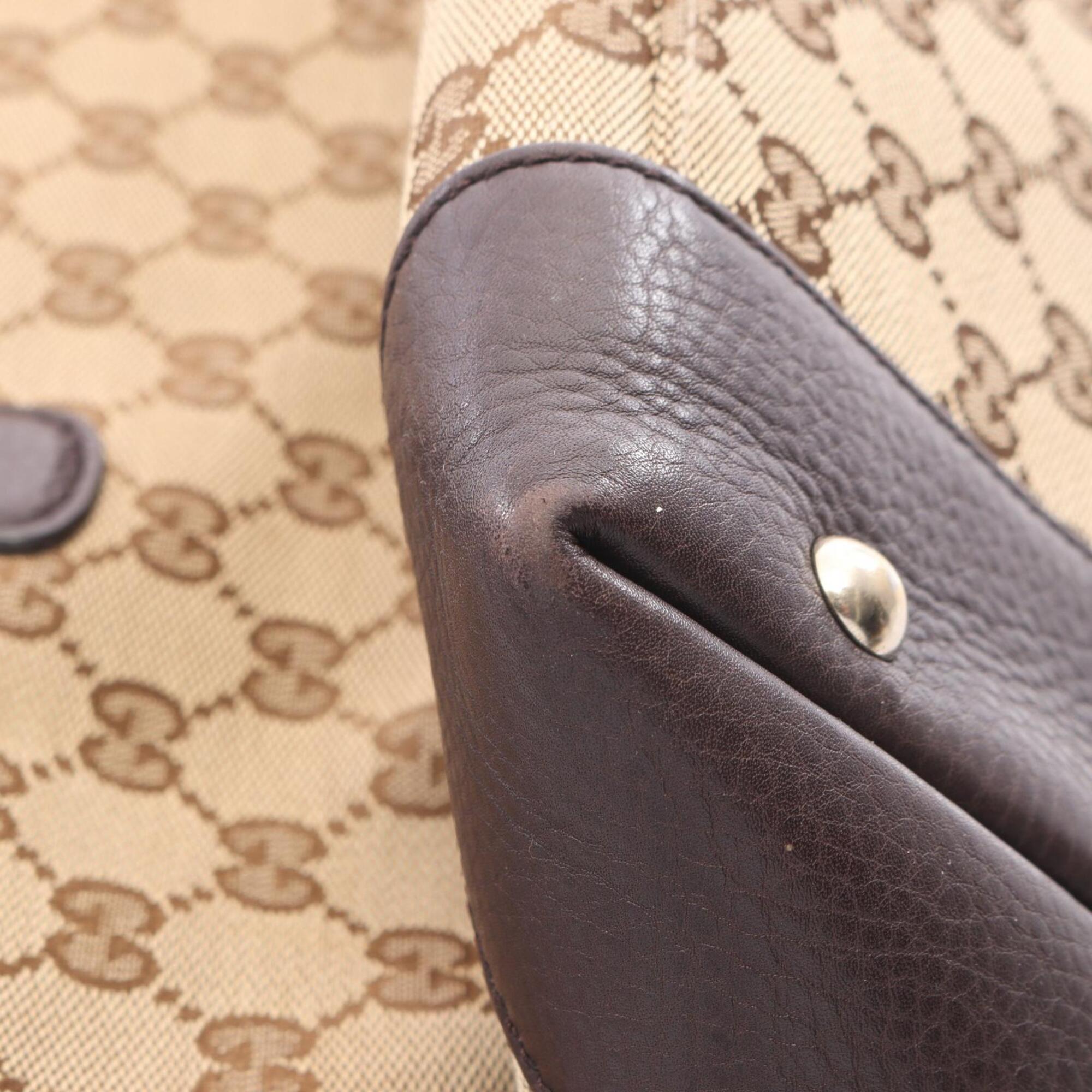 Gucci Beige Brown Multi-Color Canvas Leather Handbag Tote Bag (Pre-Owned)