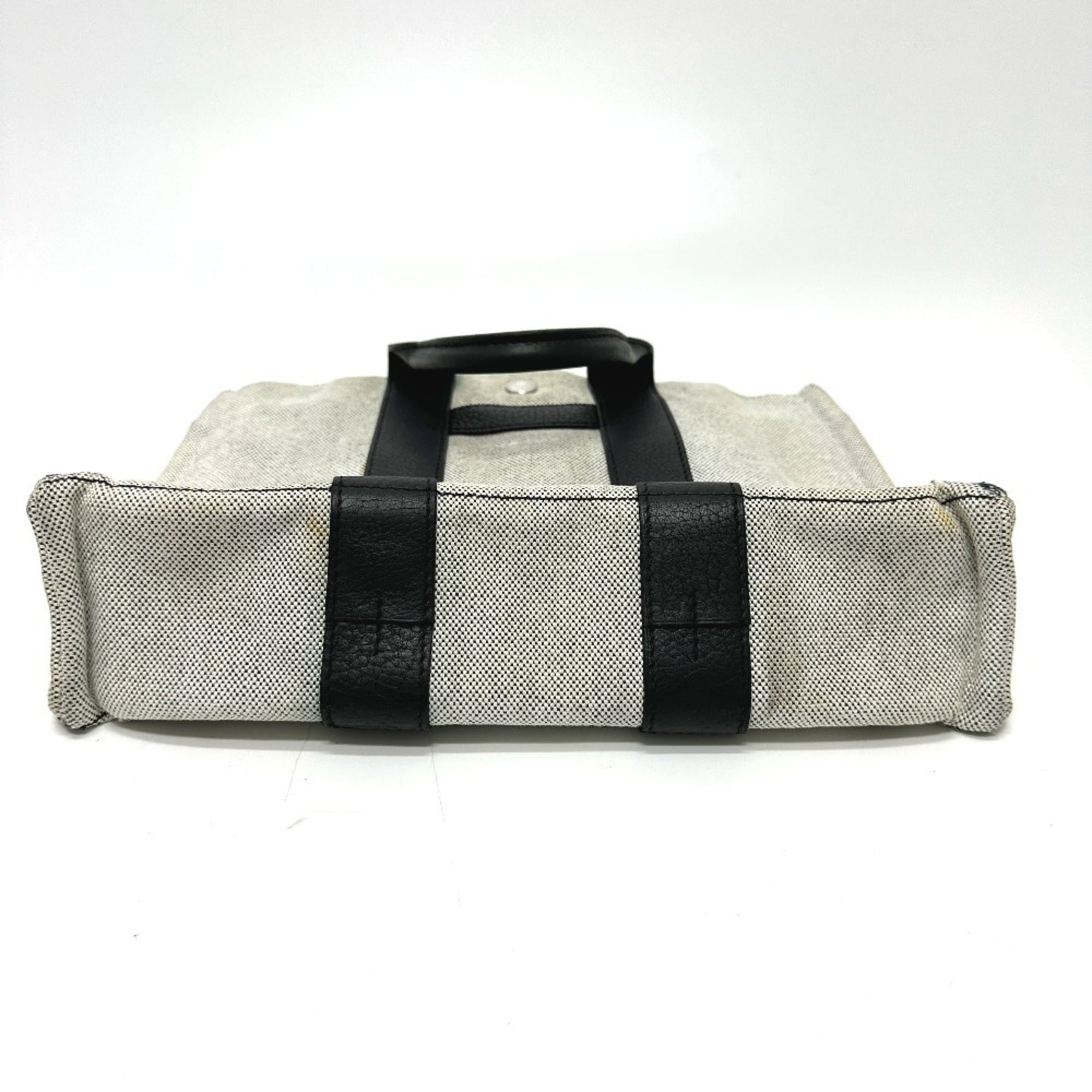 Hermes Black Gray Toile H Leather Handbag Tote Bag (Pre-Owned)