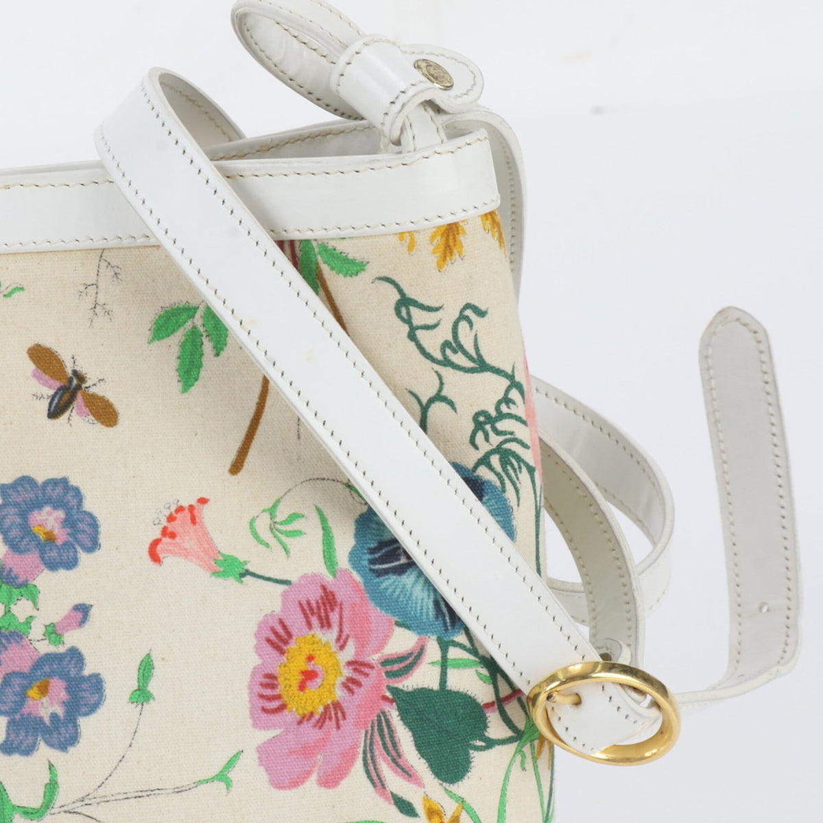 Gucci Multi-Color White Leather Coated Canvas Handbag Shoulder Bag Tote Bag (Pre-Owned)