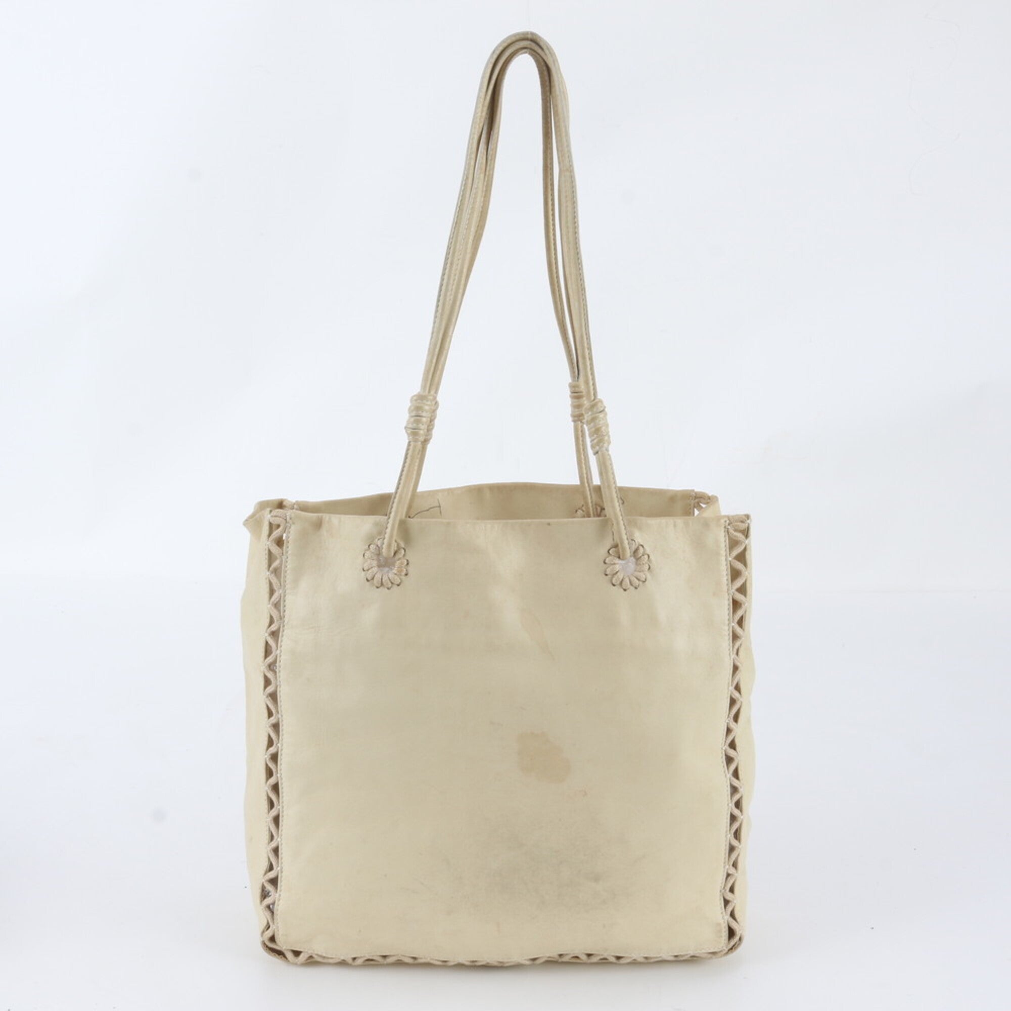 Prada Ivory Leather Handbag Shoulder Bag Tote Bag (Pre-Owned)