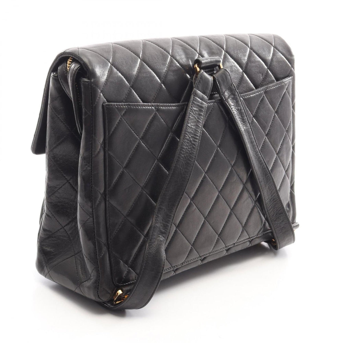 Chanel Matelasse Black Leather Backpack Handbag (Pre-Owned)