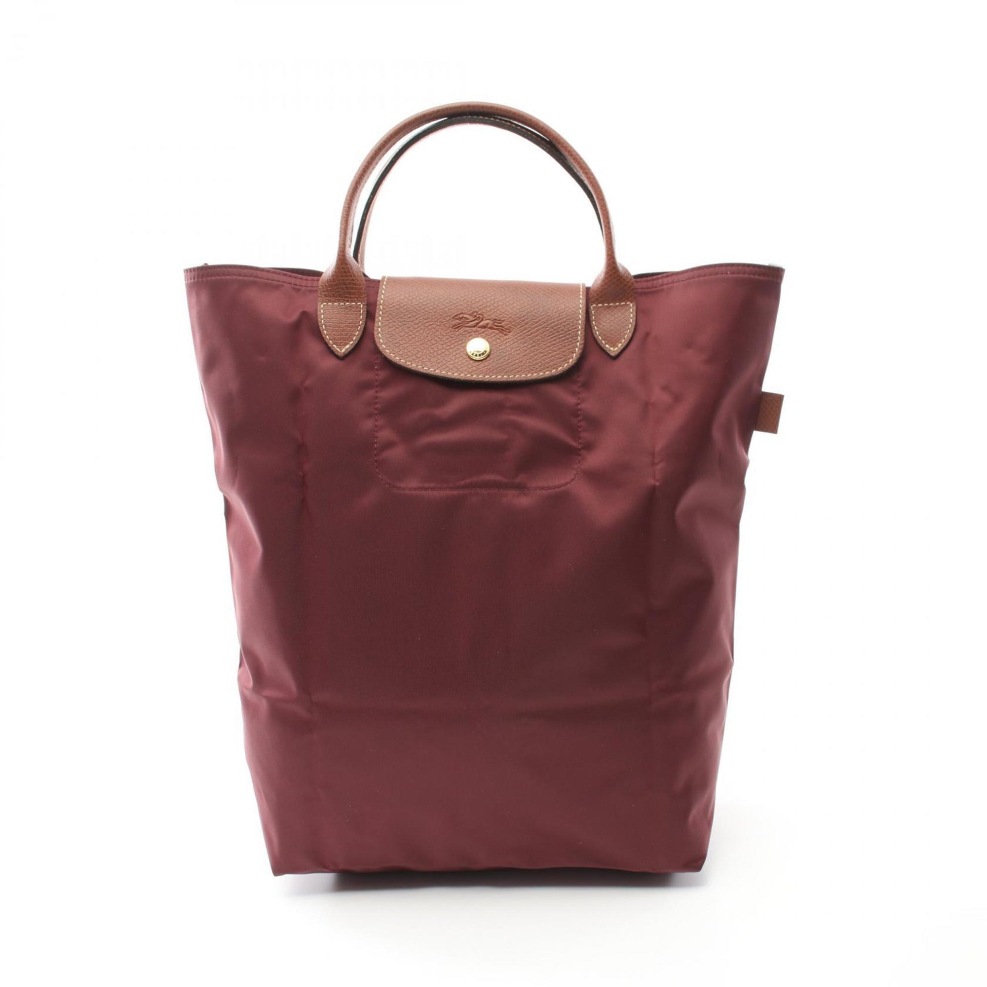 Longchamp Bordeaux Brown Nylon Leather Shopping Bag Tote Bag (Pre-Owned)