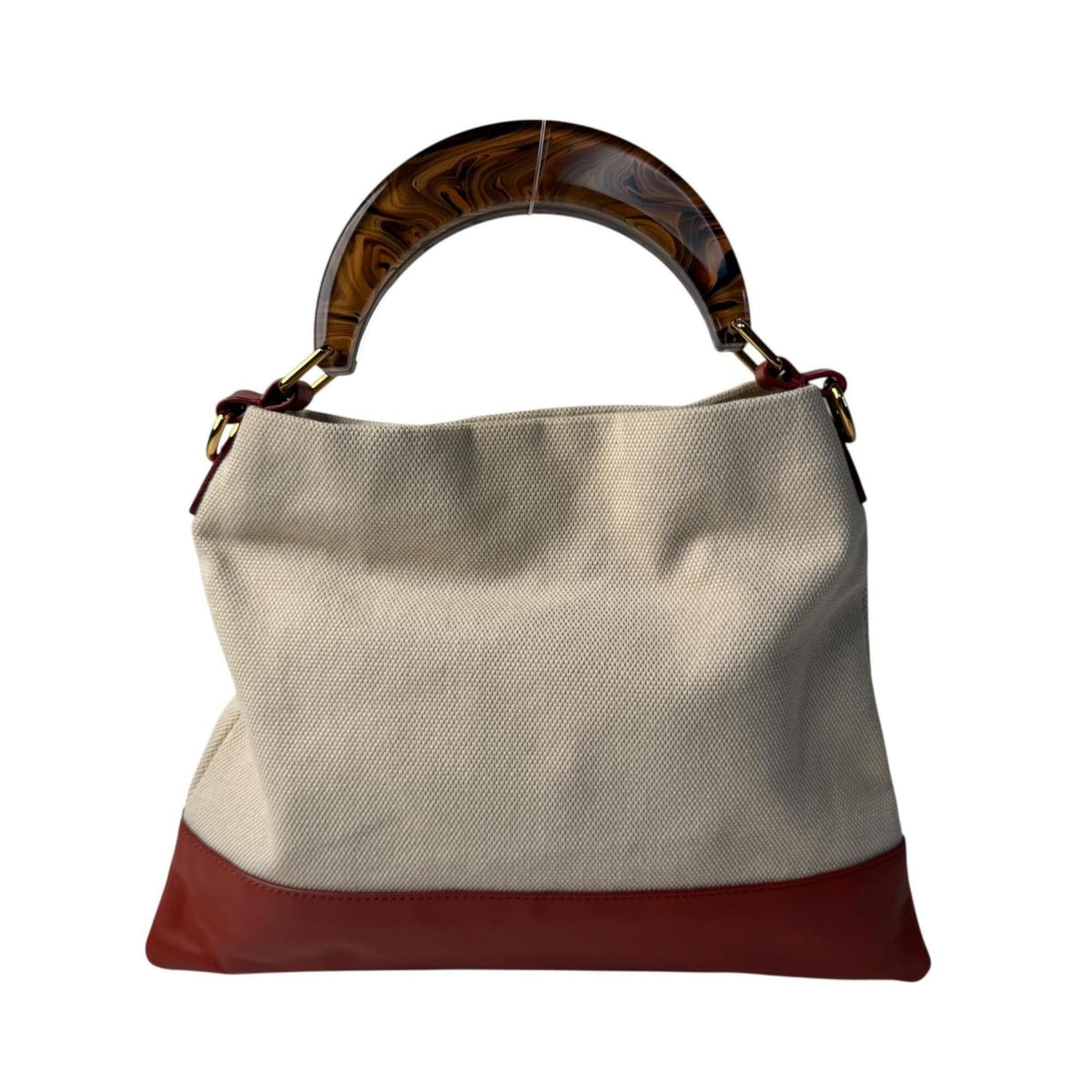 Marni Beige Orange Red Color Canvas Leather Handbag Shoulder Bag (Pre-Owned)