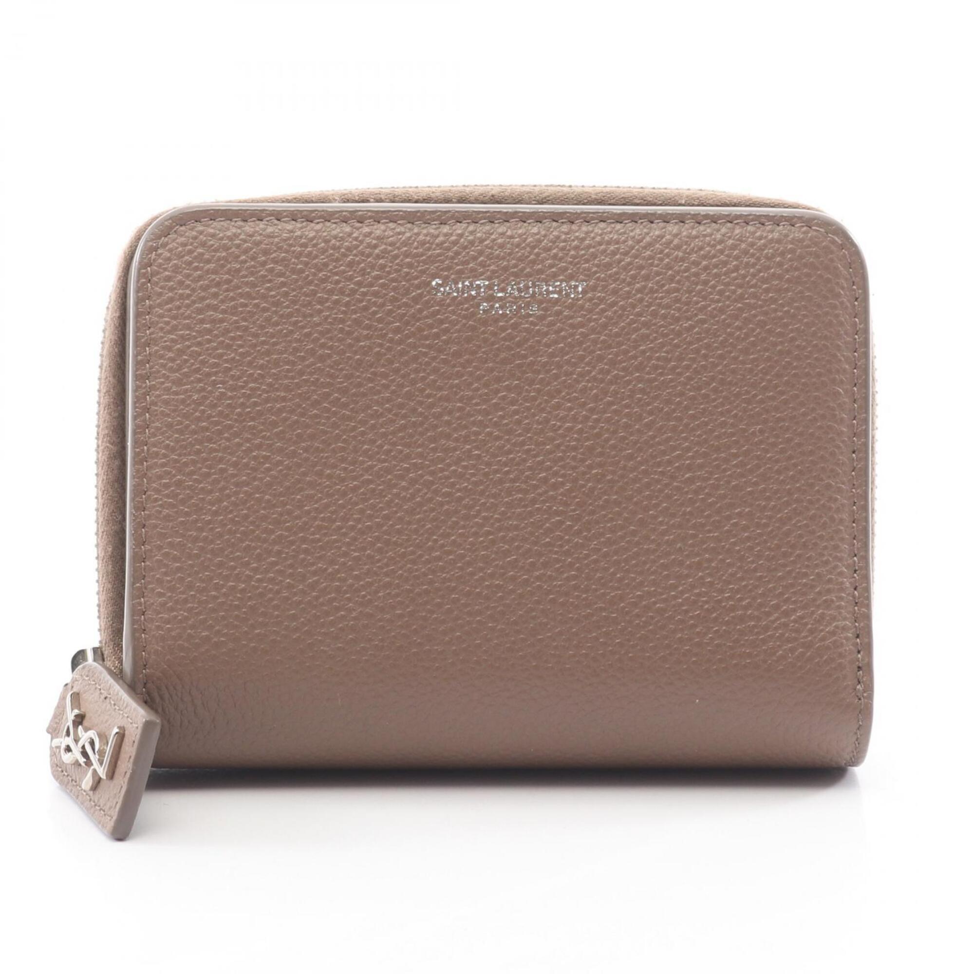 Yves Saint Laurent Gray Leather Wallet (Bi-Fold) (Pre-Owned)
