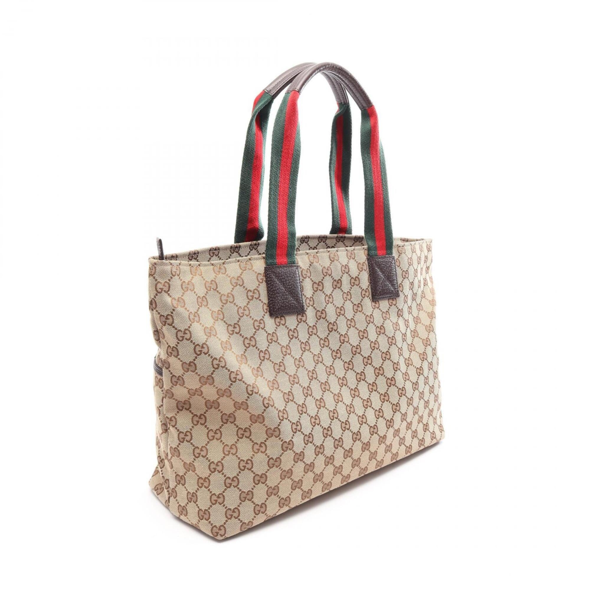 Gucci Beige Brown Canvas Leather Handbag Tote Bag (Pre-Owned)