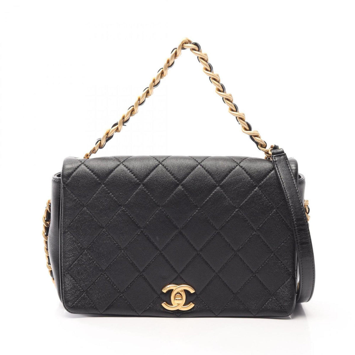 Chanel Black Leather Handbag Shoulder Bag (Pre-Owned)