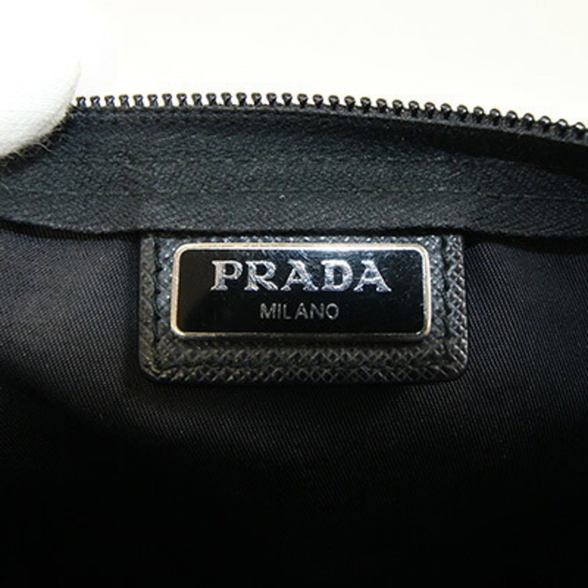 Prada Black White Nylon Handbag Pouch (Pre-Owned)