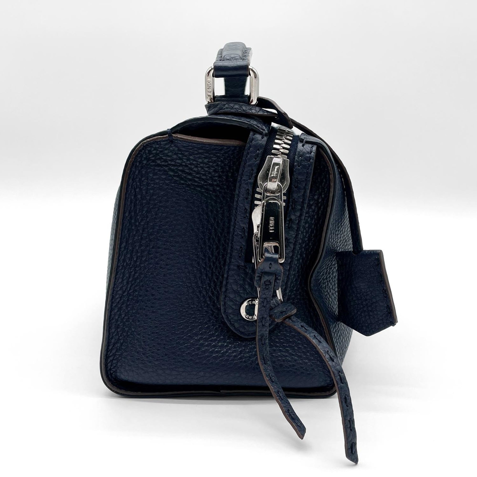 Fendi Navy Leather Boston Bag Shoulder Bag (Pre-Owned)