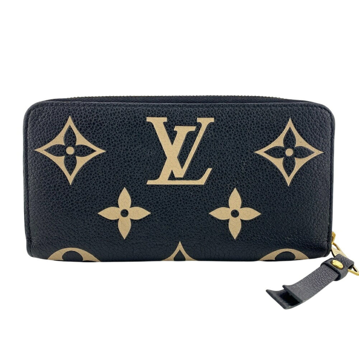 Louis Vuitton Beige Black Leather Long Wallet (Bi-Fold) (Pre-Owned)