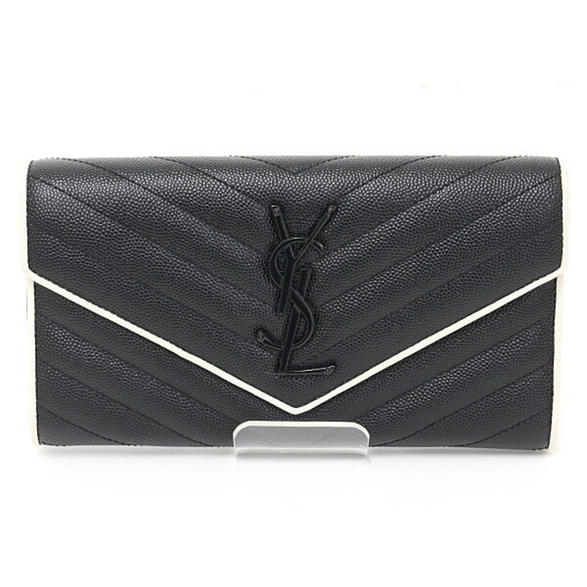 Saint Laurent Black White Leather Long Wallet (Bi-Fold) (Pre-Owned)