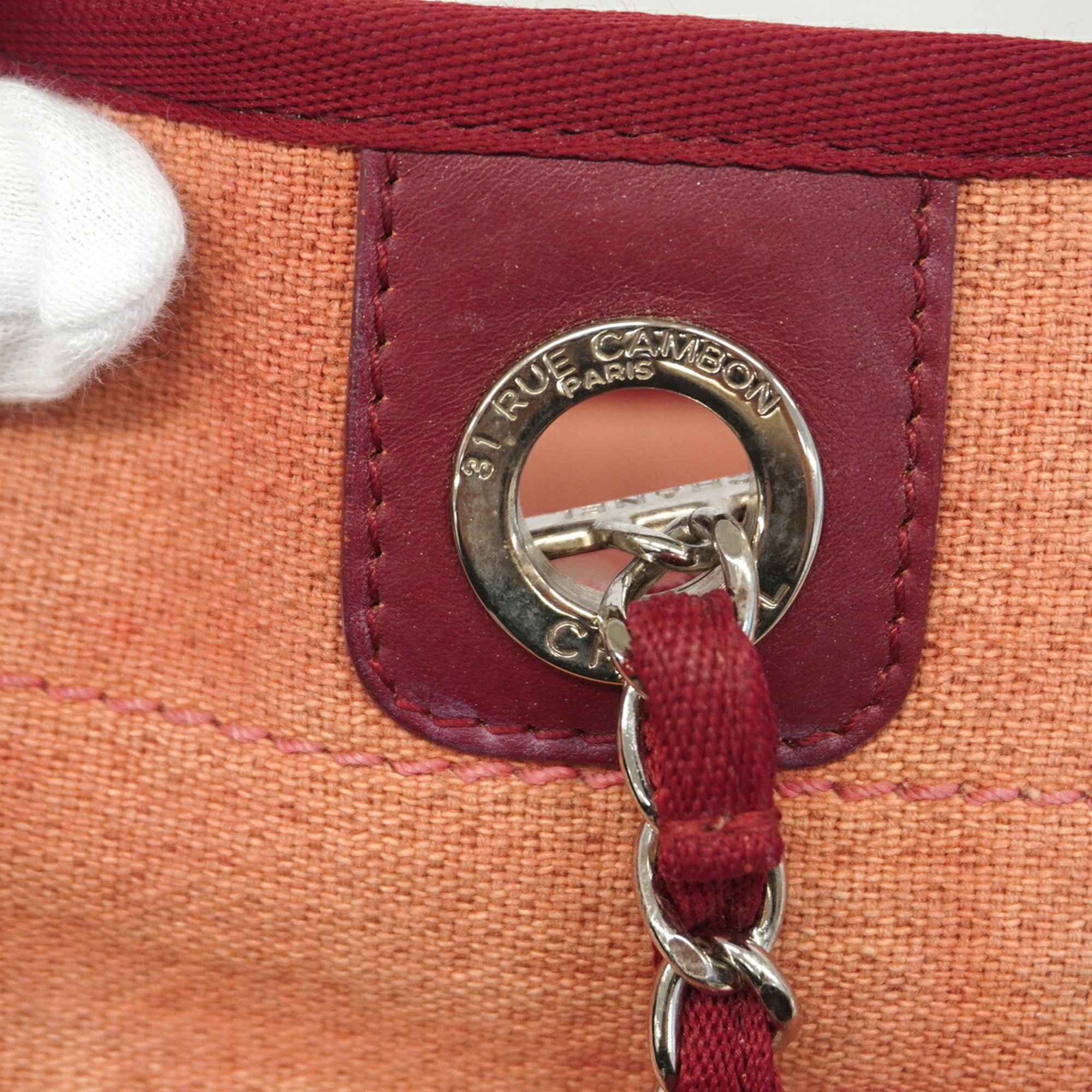 Chanel Red Color Canvas Tote Bag (Pre-Owned)