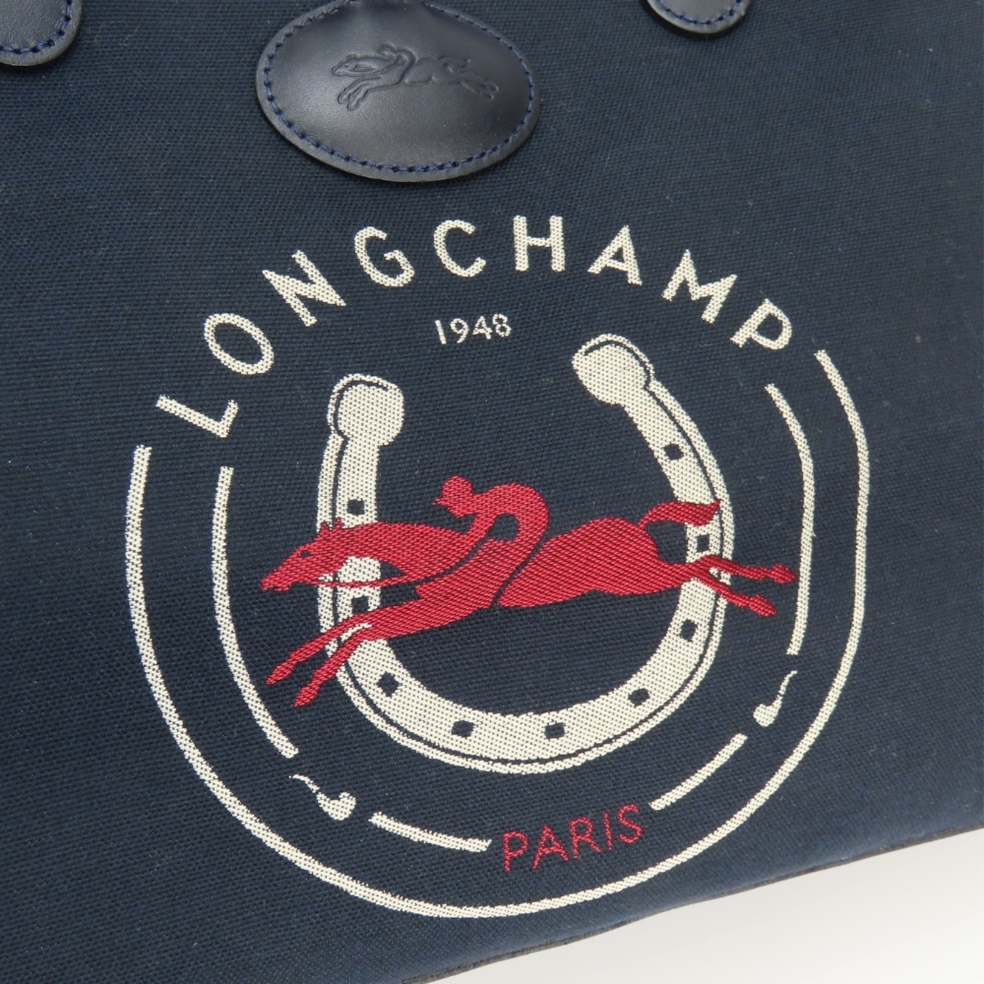 Longchamp Navy Canvas Leather Handbag (Pre-Owned)