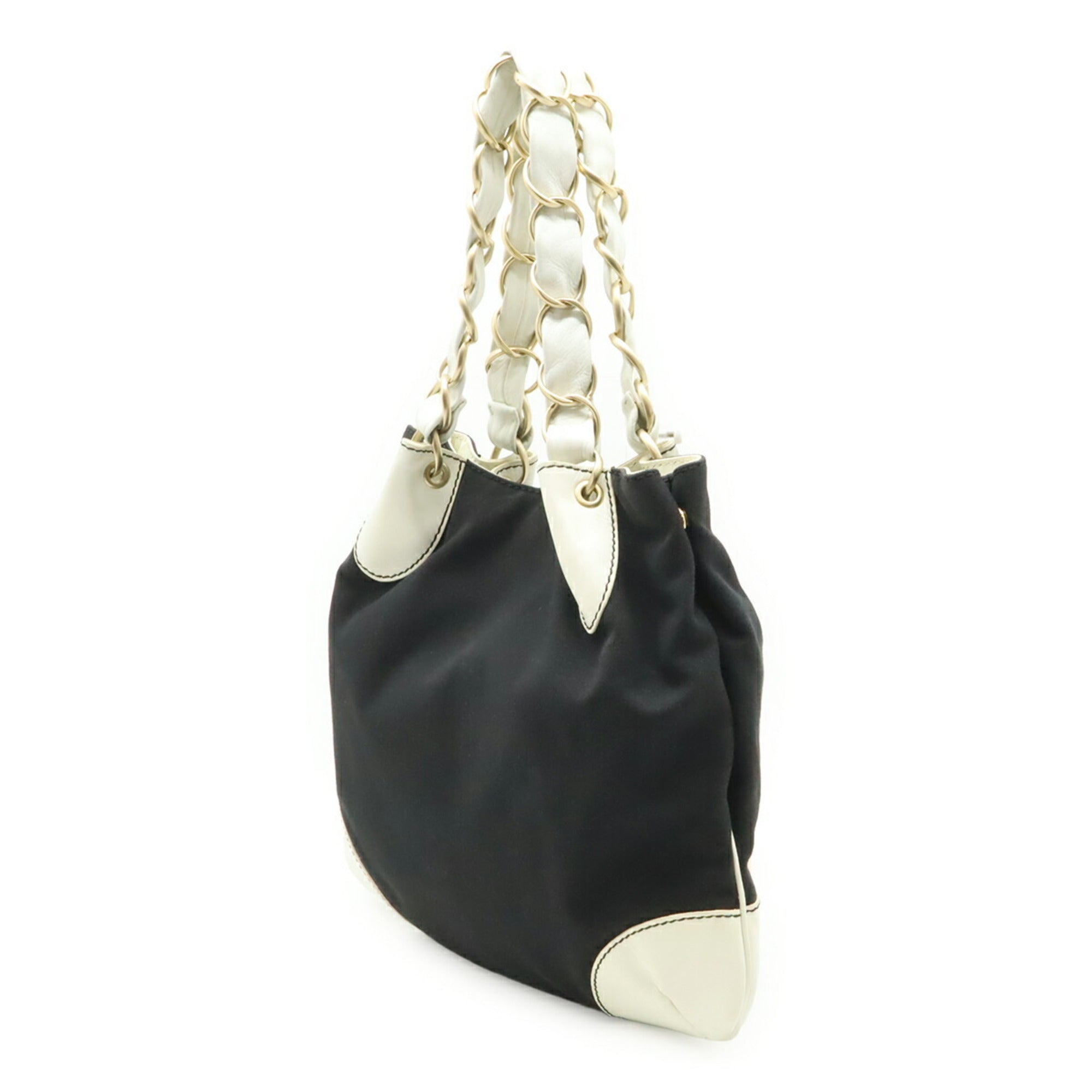 Chanel Black White Canvas Leather Handbag Shoulder Bag Tote Bag (Pre-Owned)
