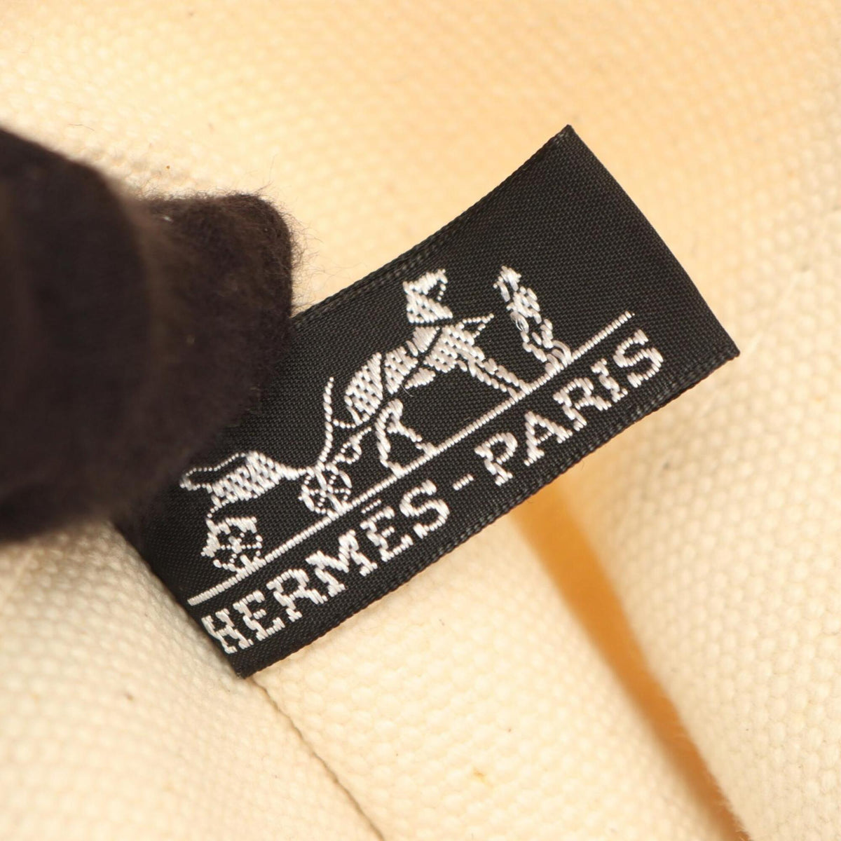 Hermes Black Ivory Canvas Handbag Tote Bag (Pre-Owned)