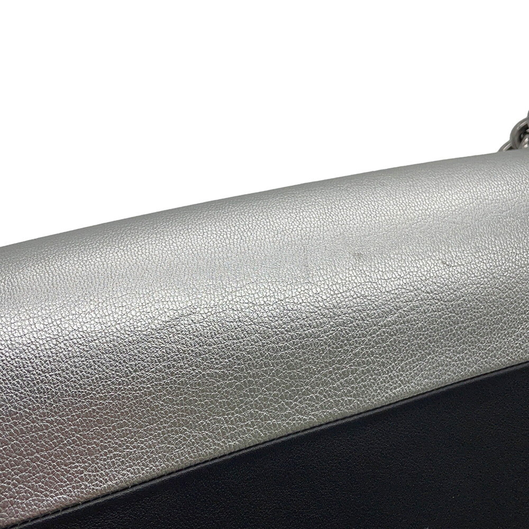 Chanel Boy Chanel Black Silver Leather Handbag Shoulder Bag (Pre-Owned)