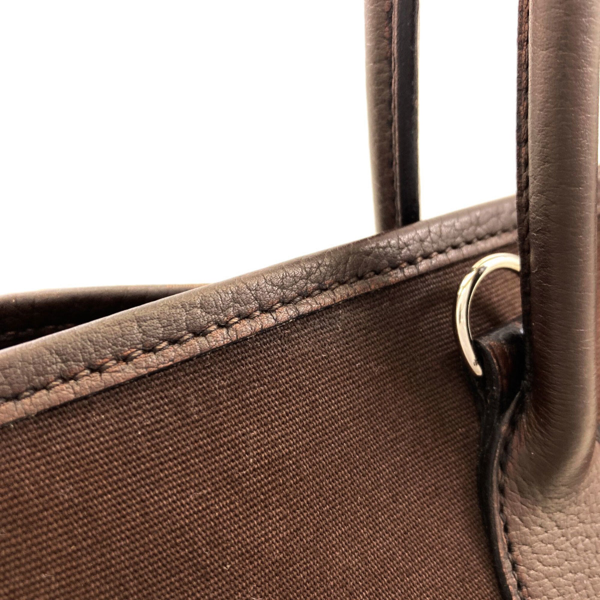 Hermes Dark Brown Toile Officier Tote Bag (Pre-Owned)