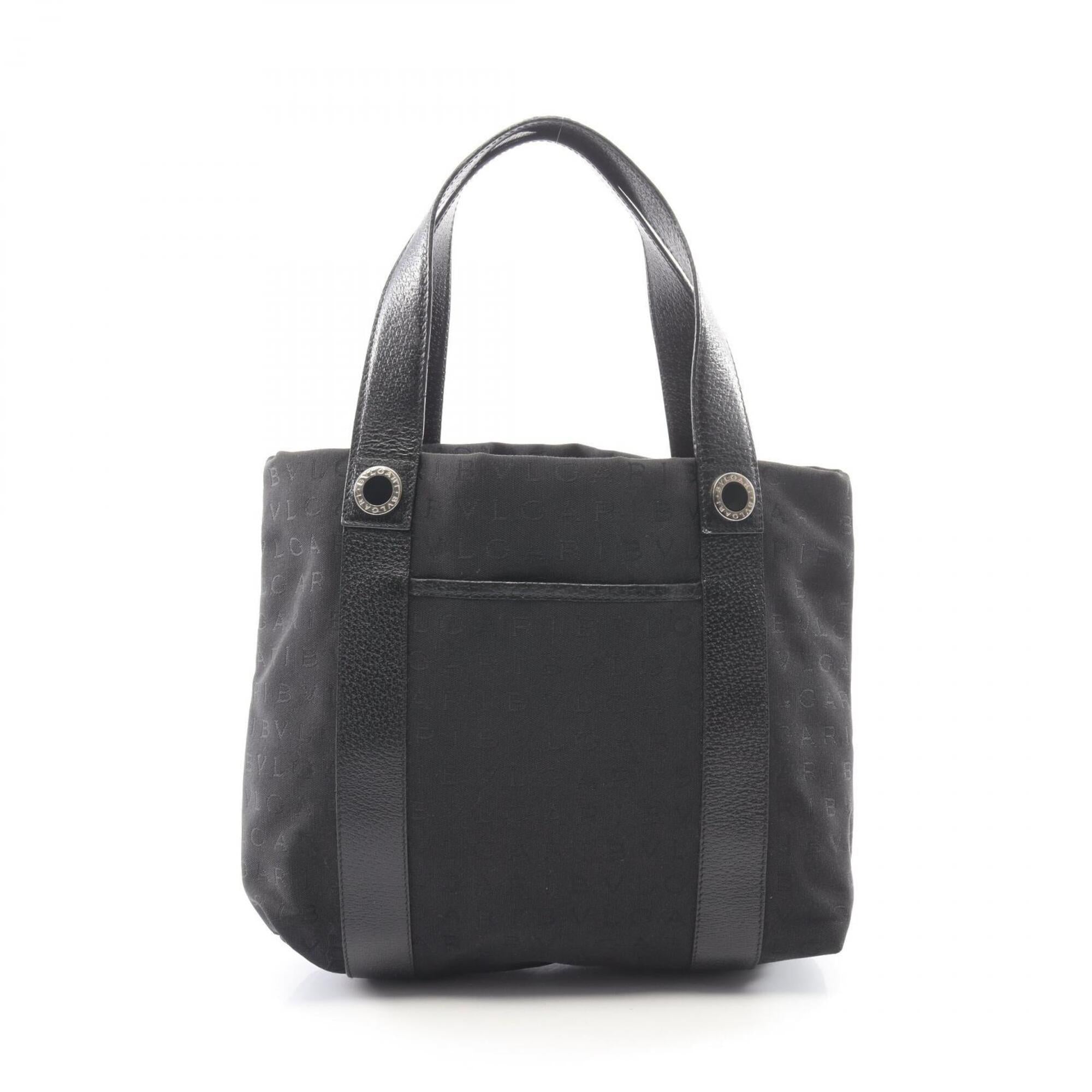 Bvlgari Black Canvas Leather Handbag Tote Bag (Pre-Owned)