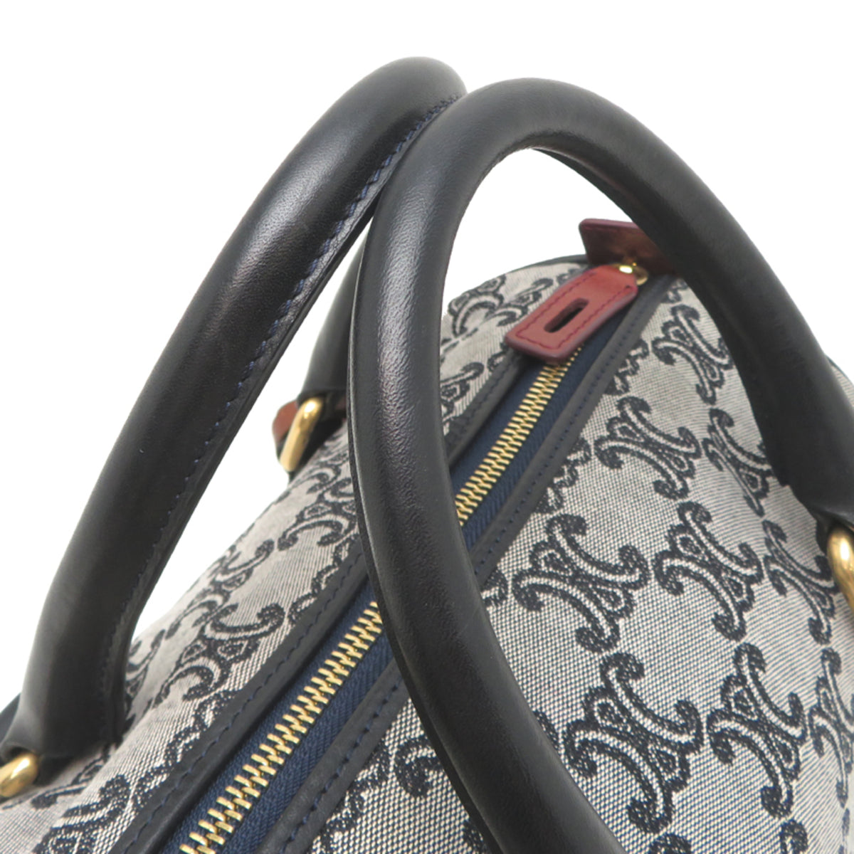 Celine Black Gray Leather Jacquard Boston Bag (Pre-Owned)