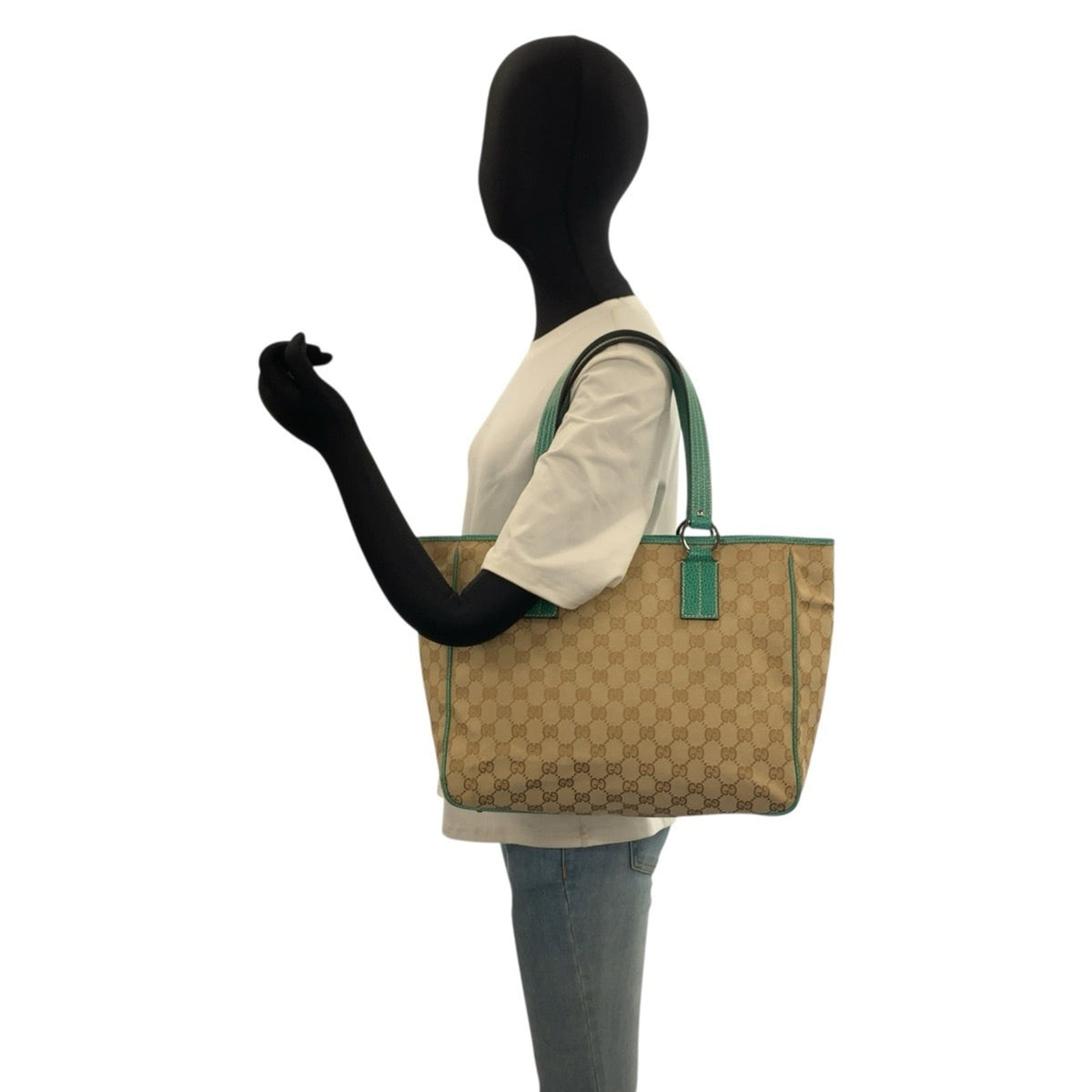 Gucci Gg Canvas Beige Green Gg Canvas Shoulder Bag Tote Bag (Pre-Owned)