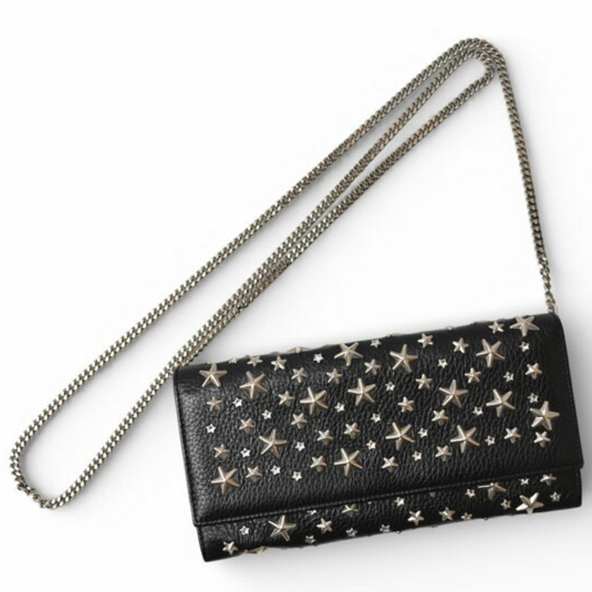 Jimmy Choo Black Leather Rhinestone Chain/Shoulder Wallet (Pre-Owned)