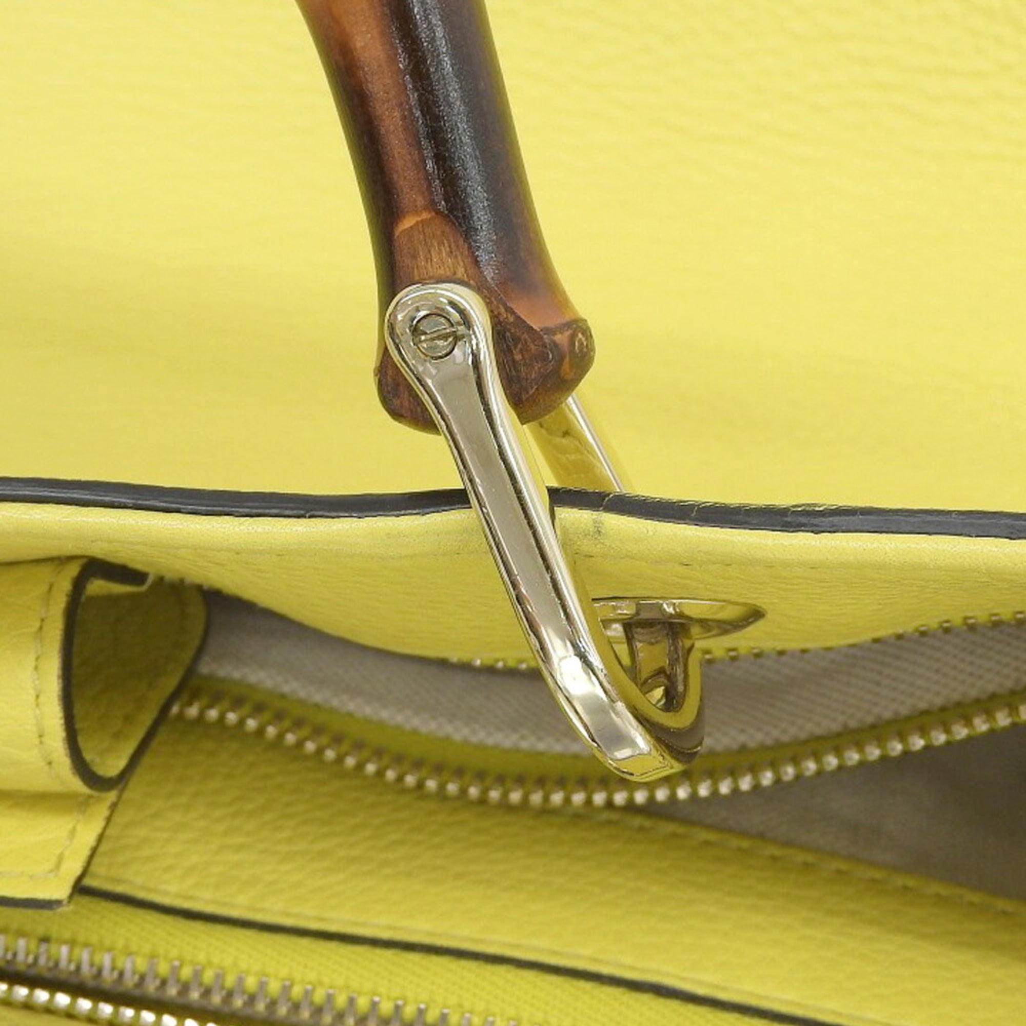Gucci Yellow Bamboo Leather Handbag Shoulder Bag Tote Bag (Pre-Owned)