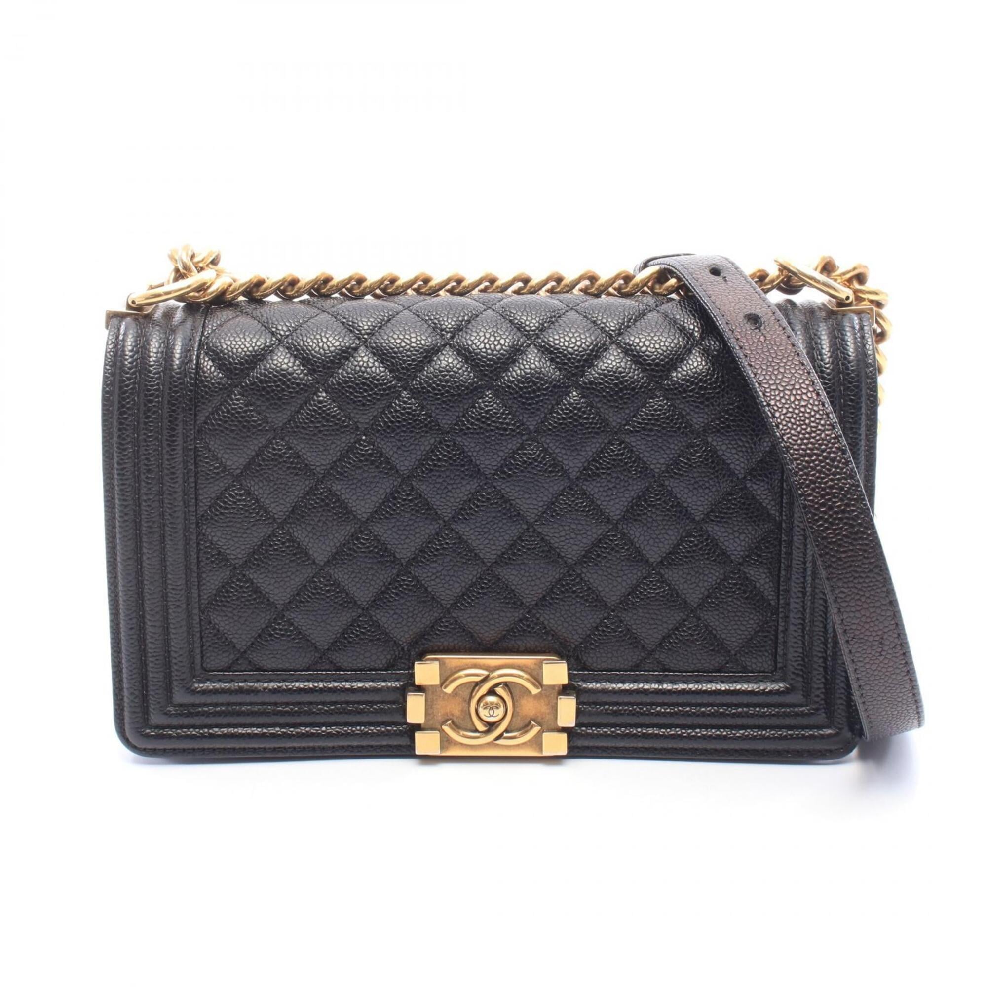 Chanel Boy Chanel Black Grained Calfskin Handbag Shoulder Bag (Pre-Owned)