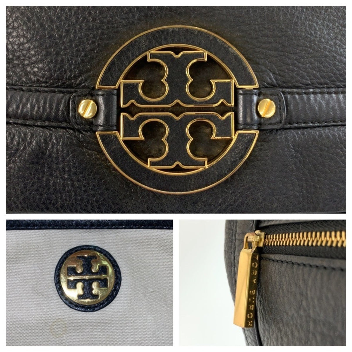 Tory Burch Black Leather Clutch Bag Shoulder Bag (Pre-Owned)