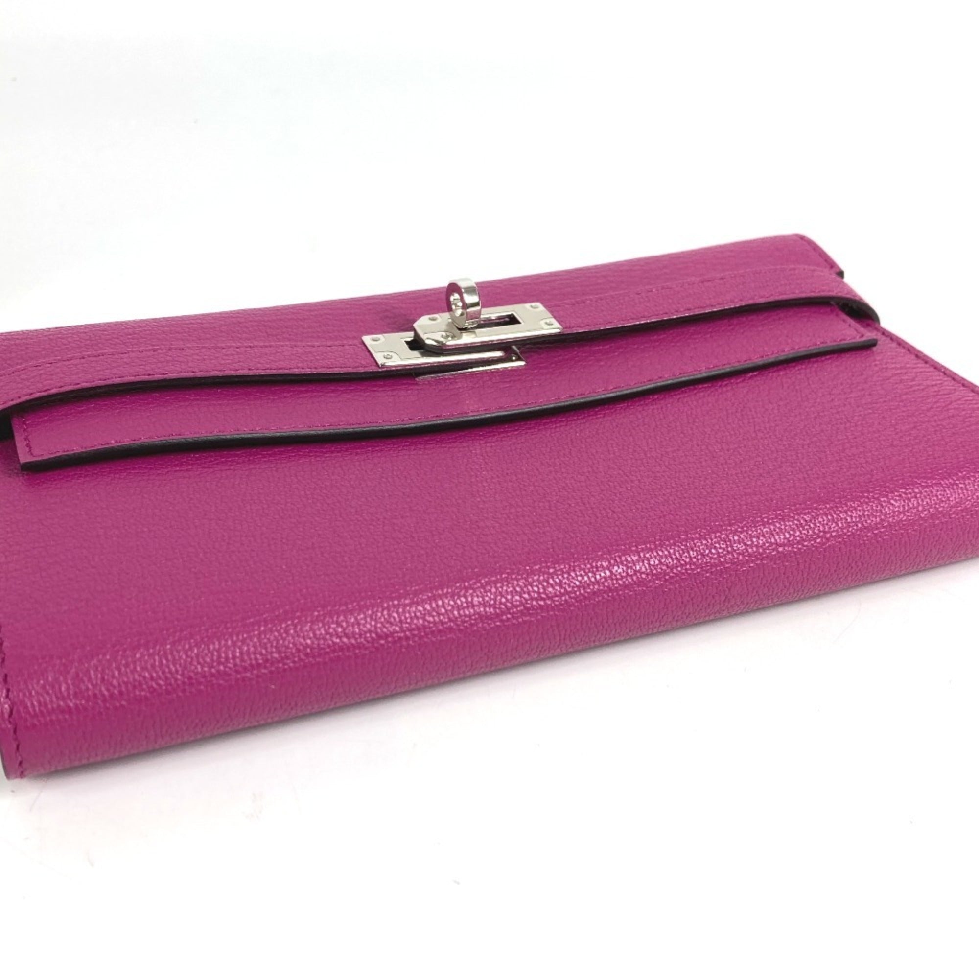 Hermes Rose Purple Chevre Leather Long Wallet (Bi-Fold) (Pre-Owned)