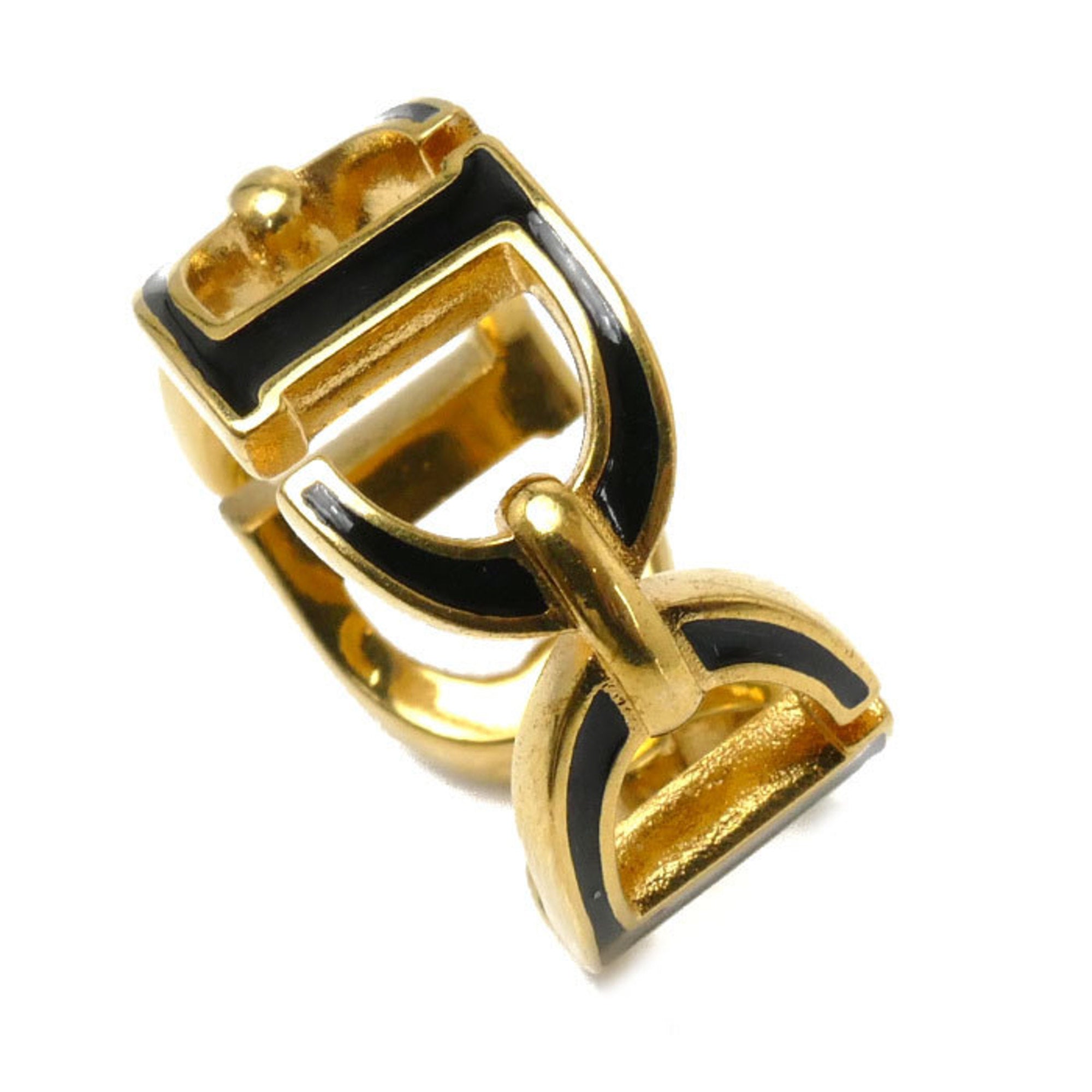 Christian Dior Gold Black Lacquer Metal Band Ring (Pre-Owned)
