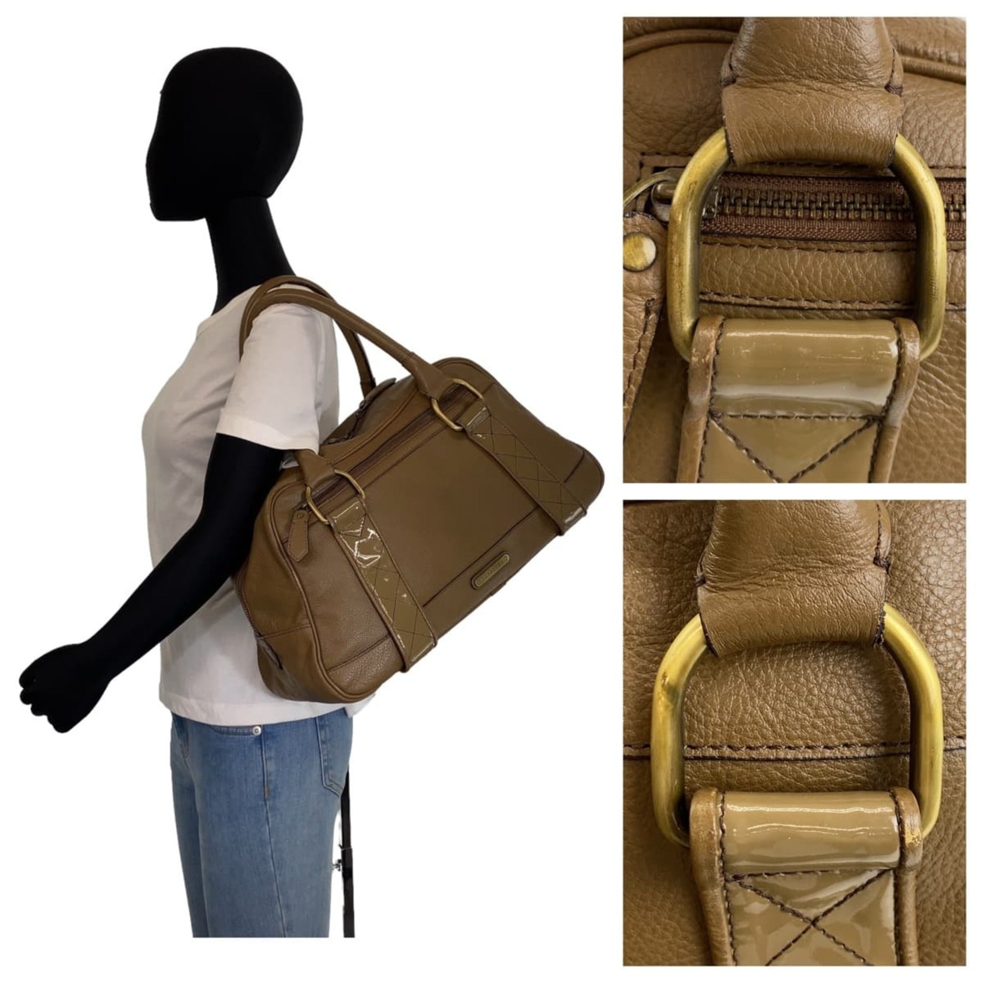 Burberry Khaki Brown Leather Handbag Shoulder Bag (Pre-Owned)