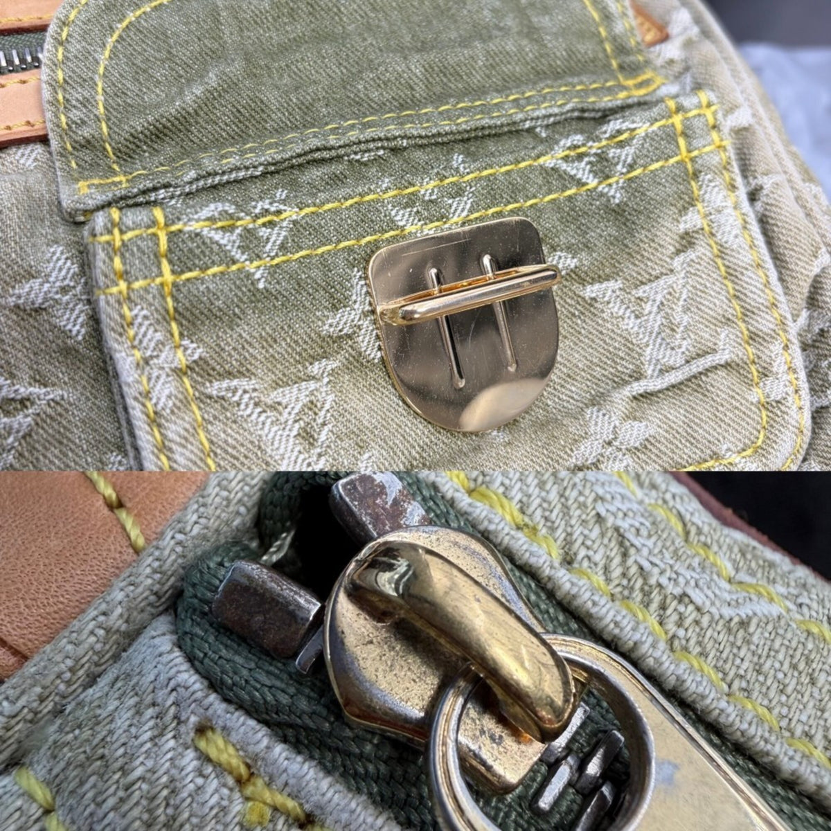 Louis Vuitton Green Monogram Denim Handbag (Pre-Owned)