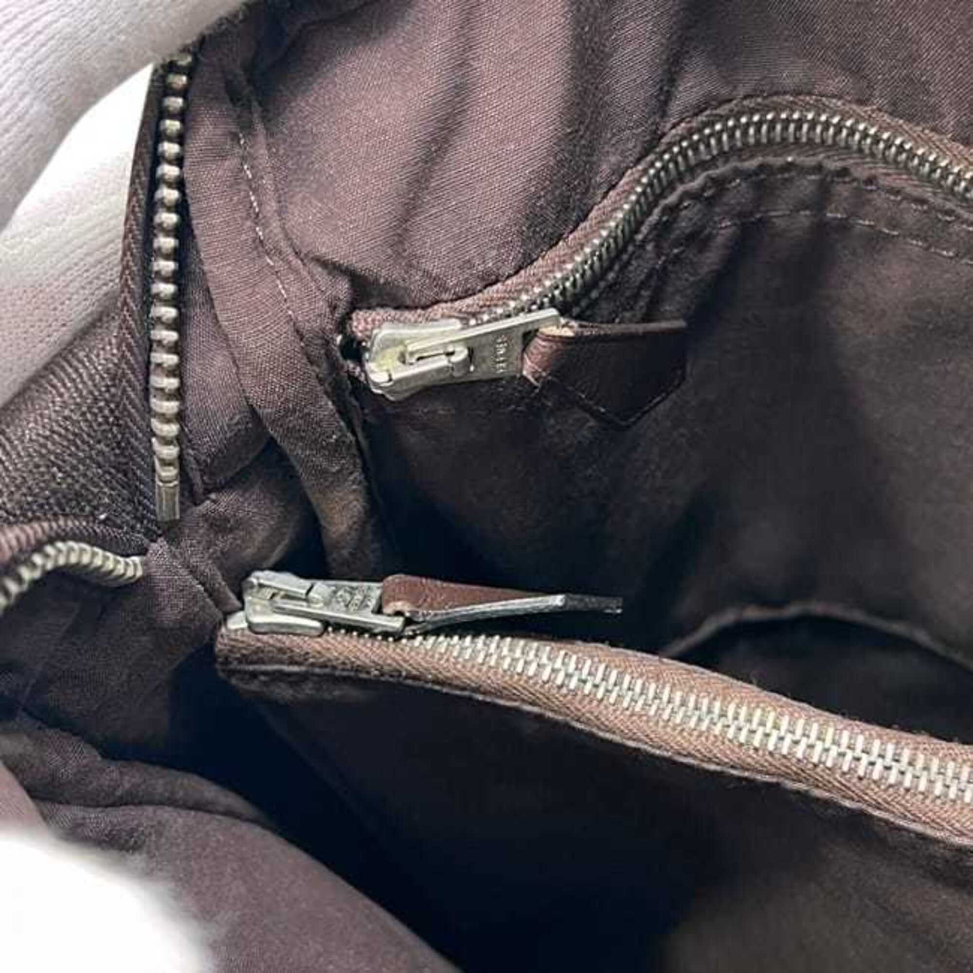 Hermes Brown Canvas Leather Shoulder Bag (Pre-Owned)