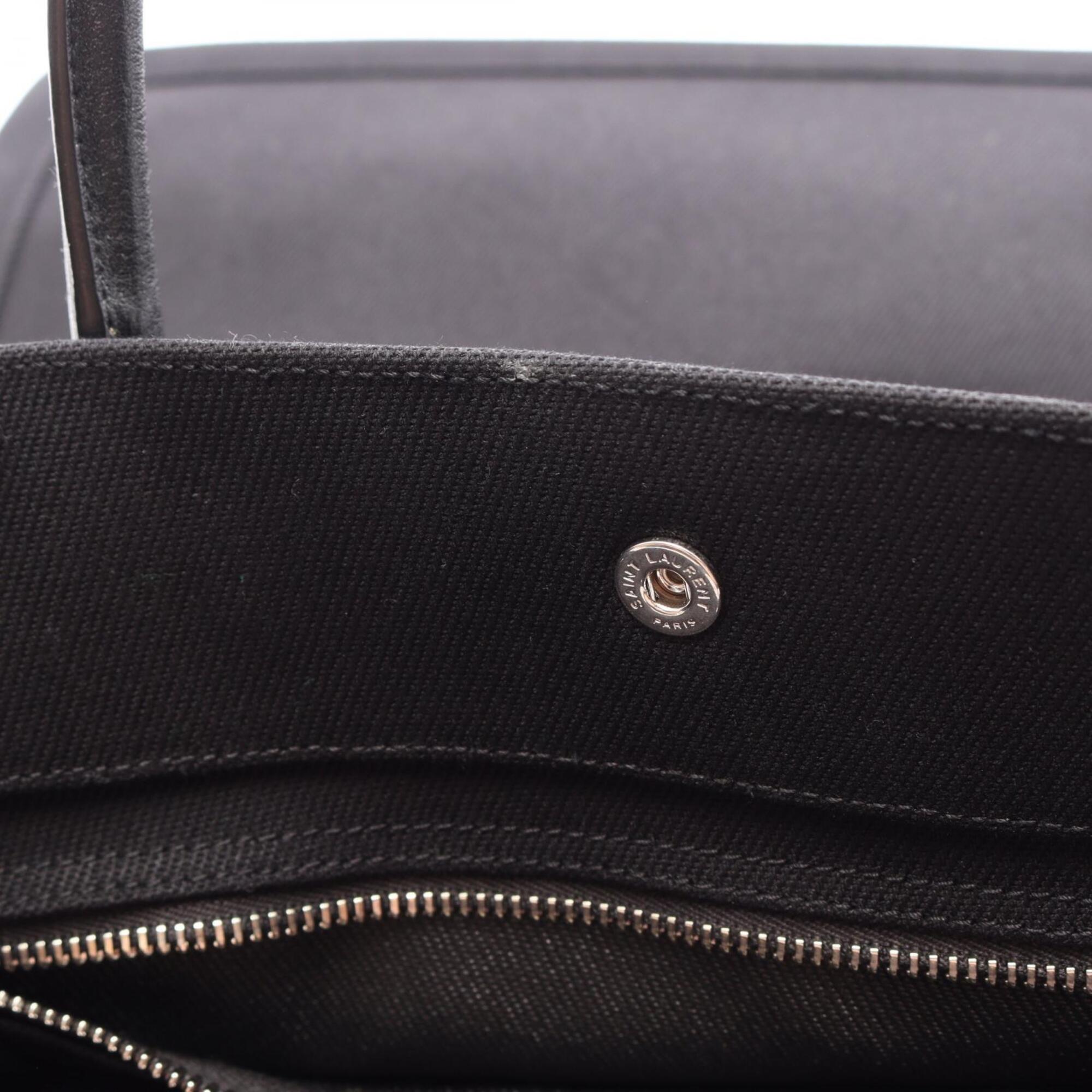 Yves Saint Laurent Black White Canvas Leather Handbag Tote Bag (Pre-Owned)