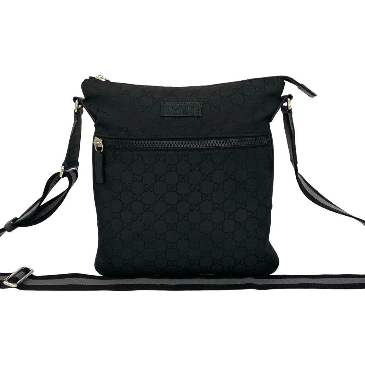 Gucci Black Gray Canvas Leather Pochette Shoulder Bag (Pre-Owned)