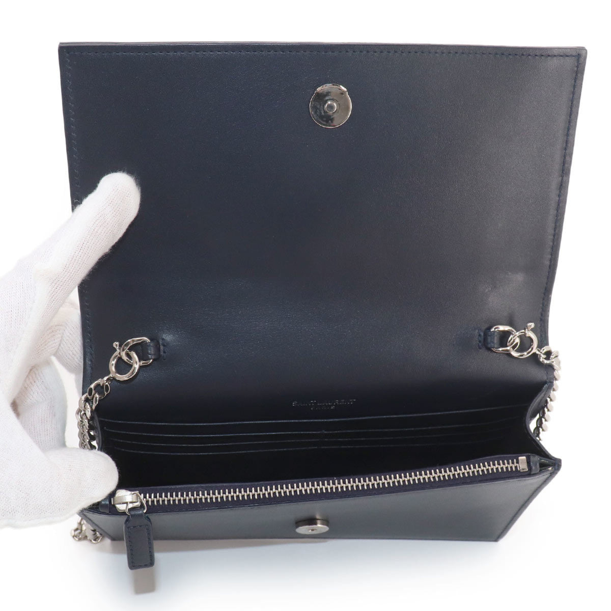 Saint Laurent Navy Leather Chain/Shoulder Wallet (Pre-Owned)
