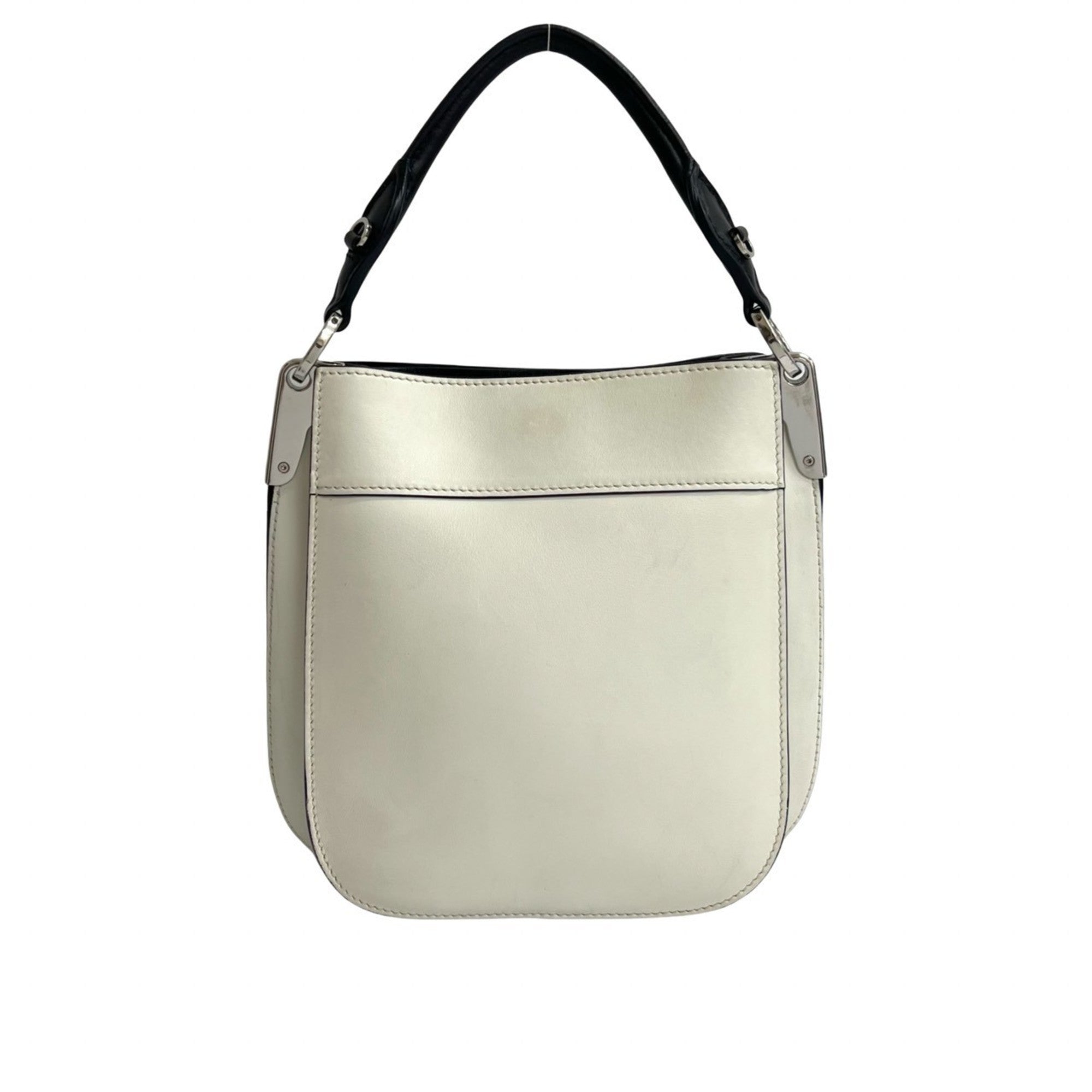 Prada Black White Leather Handbag Shoulder Bag Tote Bag (Pre-Owned)