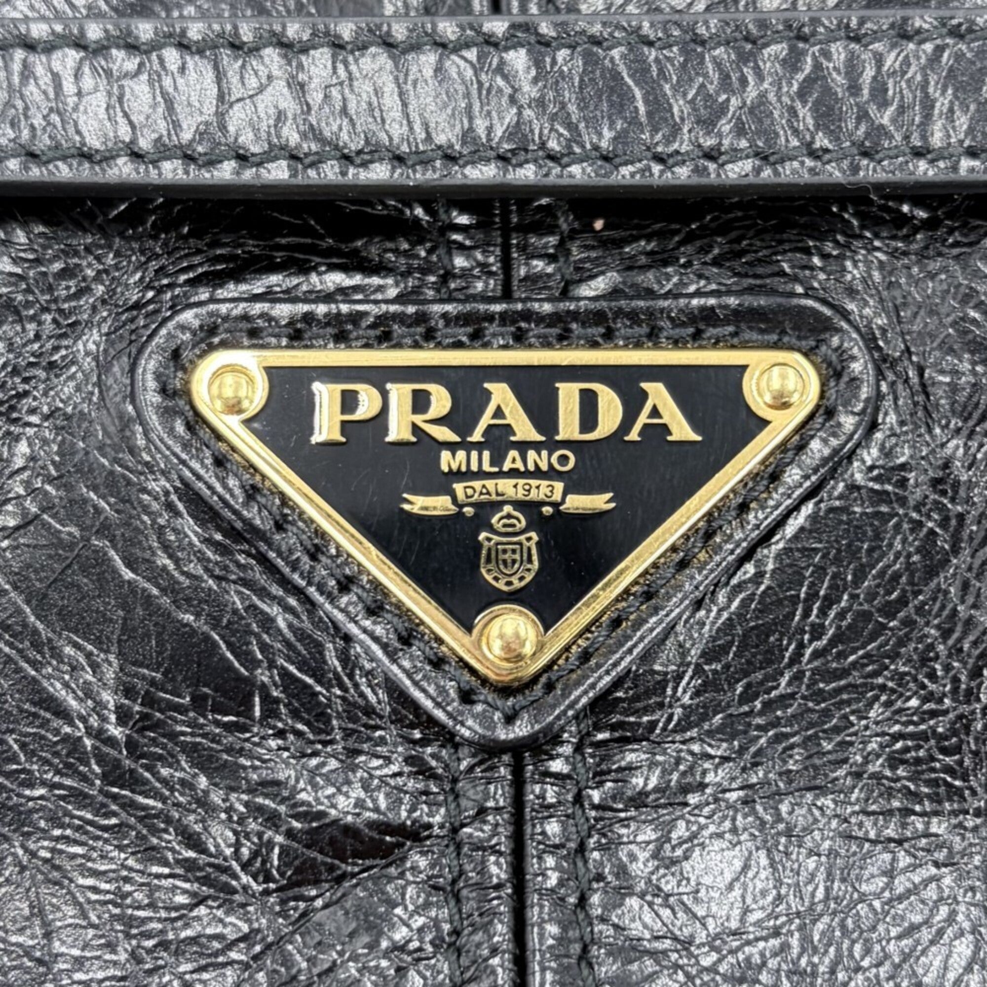 Prada Black Leather Handbag Shoulder Bag Tote Bag (Pre-Owned)