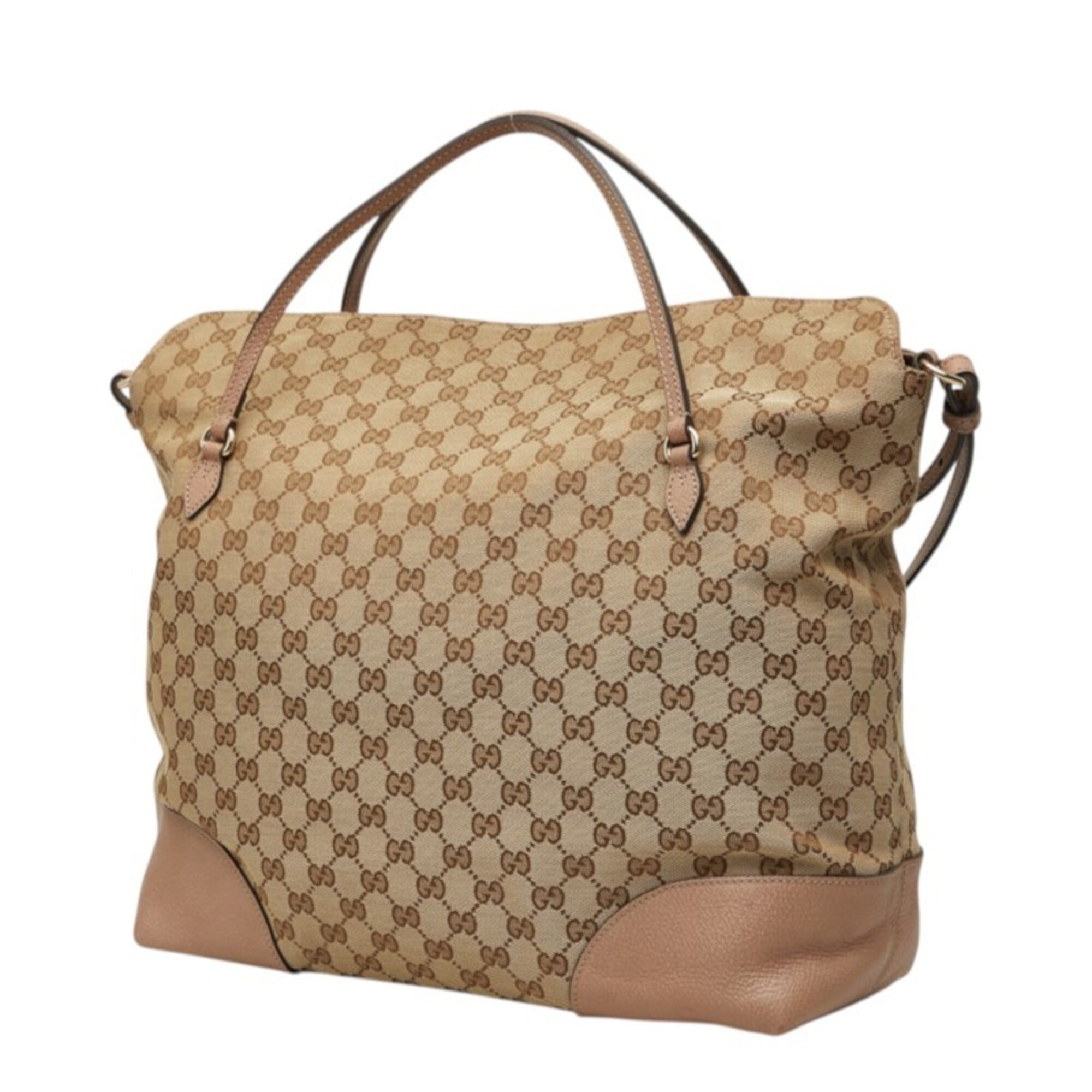 Gucci Beige Pink Canvas Leather Handbag Shoulder Bag (Pre-Owned)