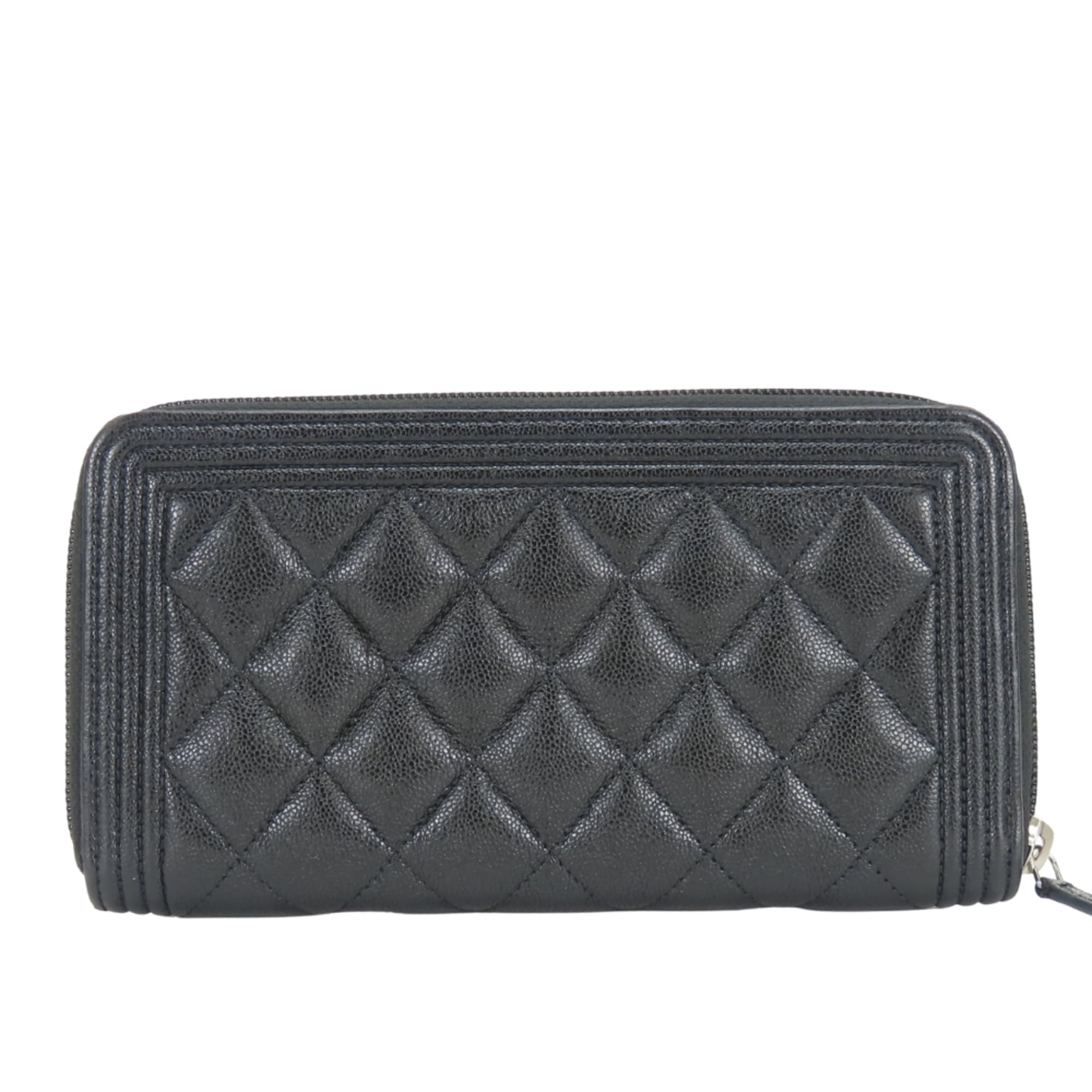 Chanel Boy Chanel Black Grained Calfskin Long Wallet (Bi-Fold) (Pre-Owned)
