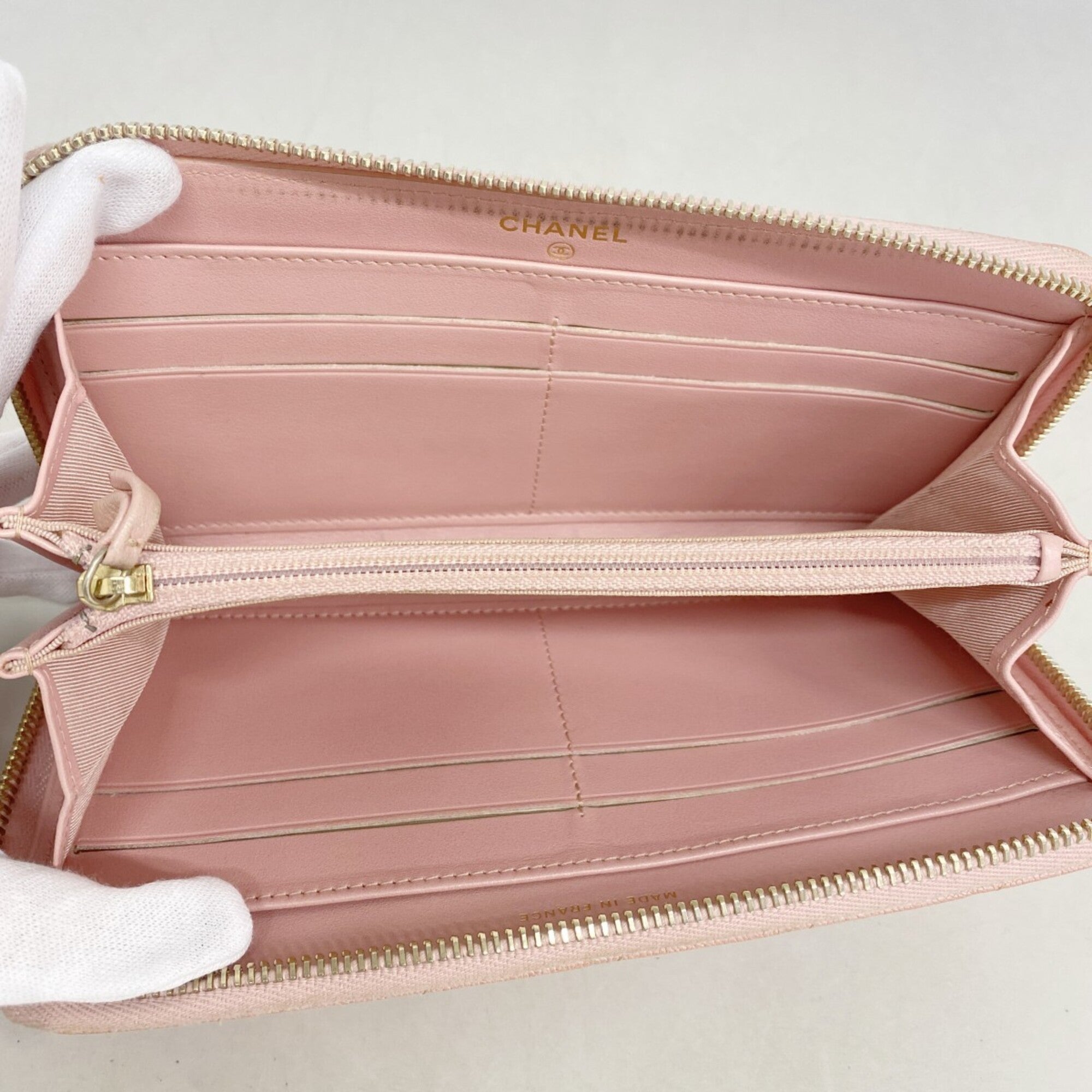 Chanel Pink Grained Calfskin Long Wallet (Bi-Fold) (Pre-Owned)